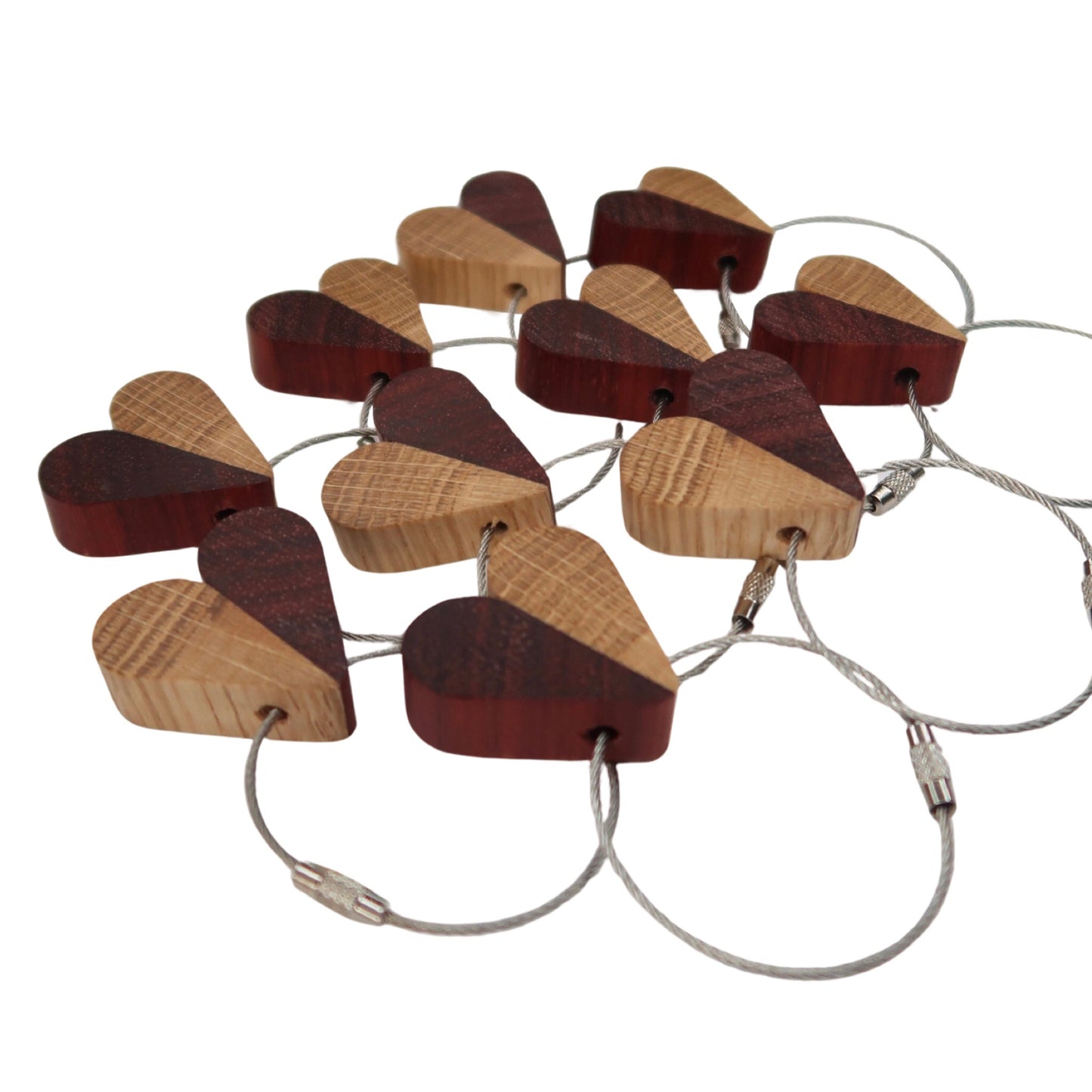 Solid Oak / Sapele Mix Heart Keyring