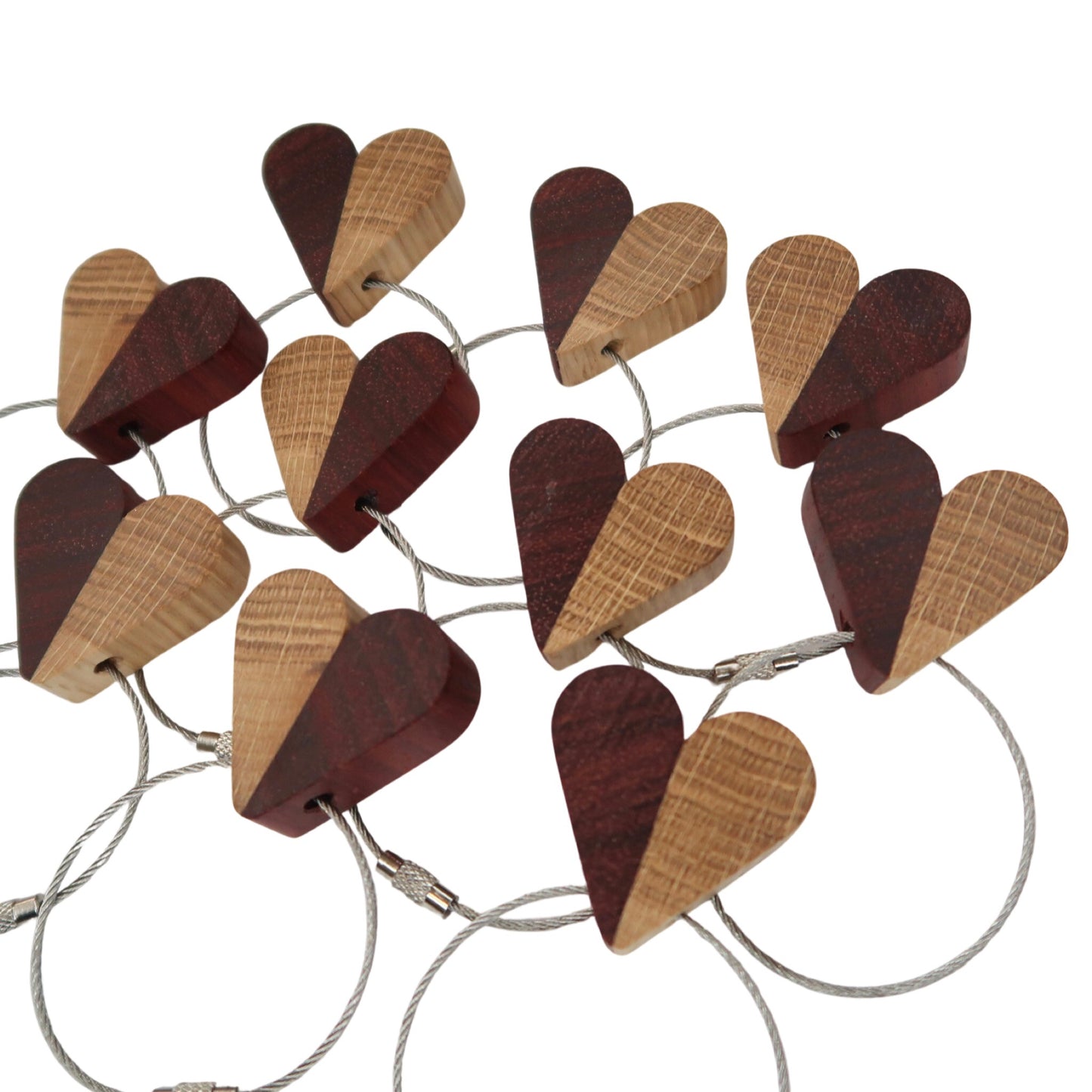 Solid Oak / Sapele Mix Heart Keyring