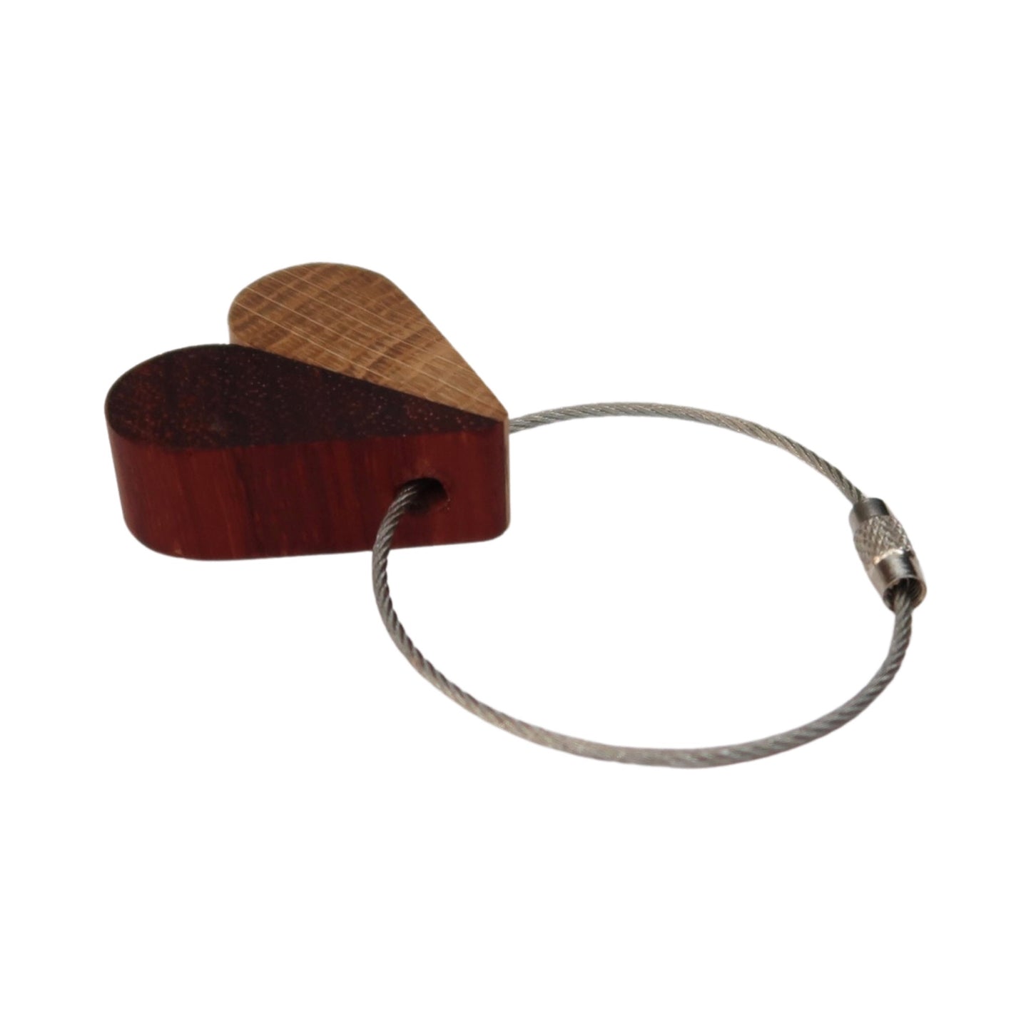 Solid Oak / Sapele Mix Heart Keyring