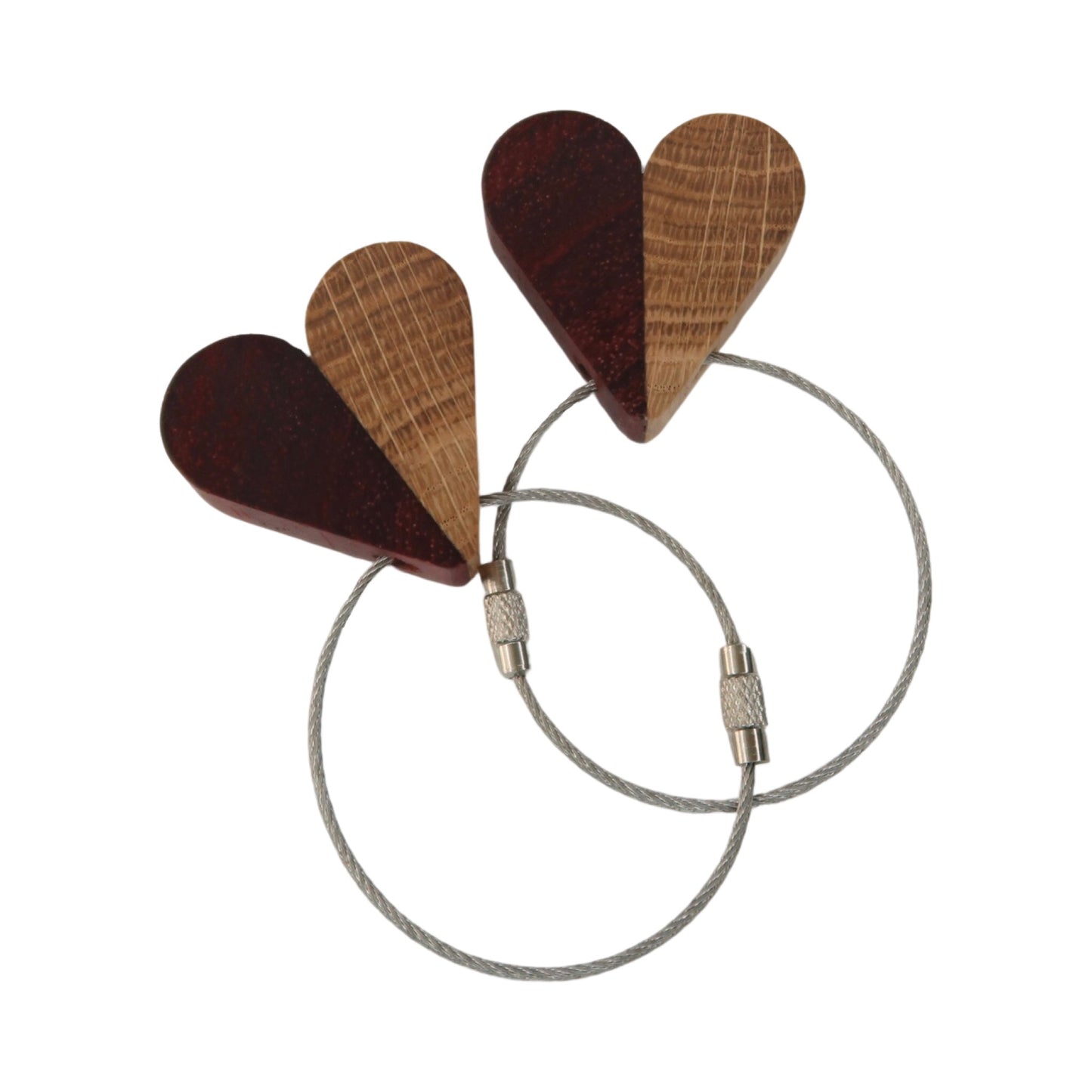 Solid Oak / Sapele Mix Heart Keyring