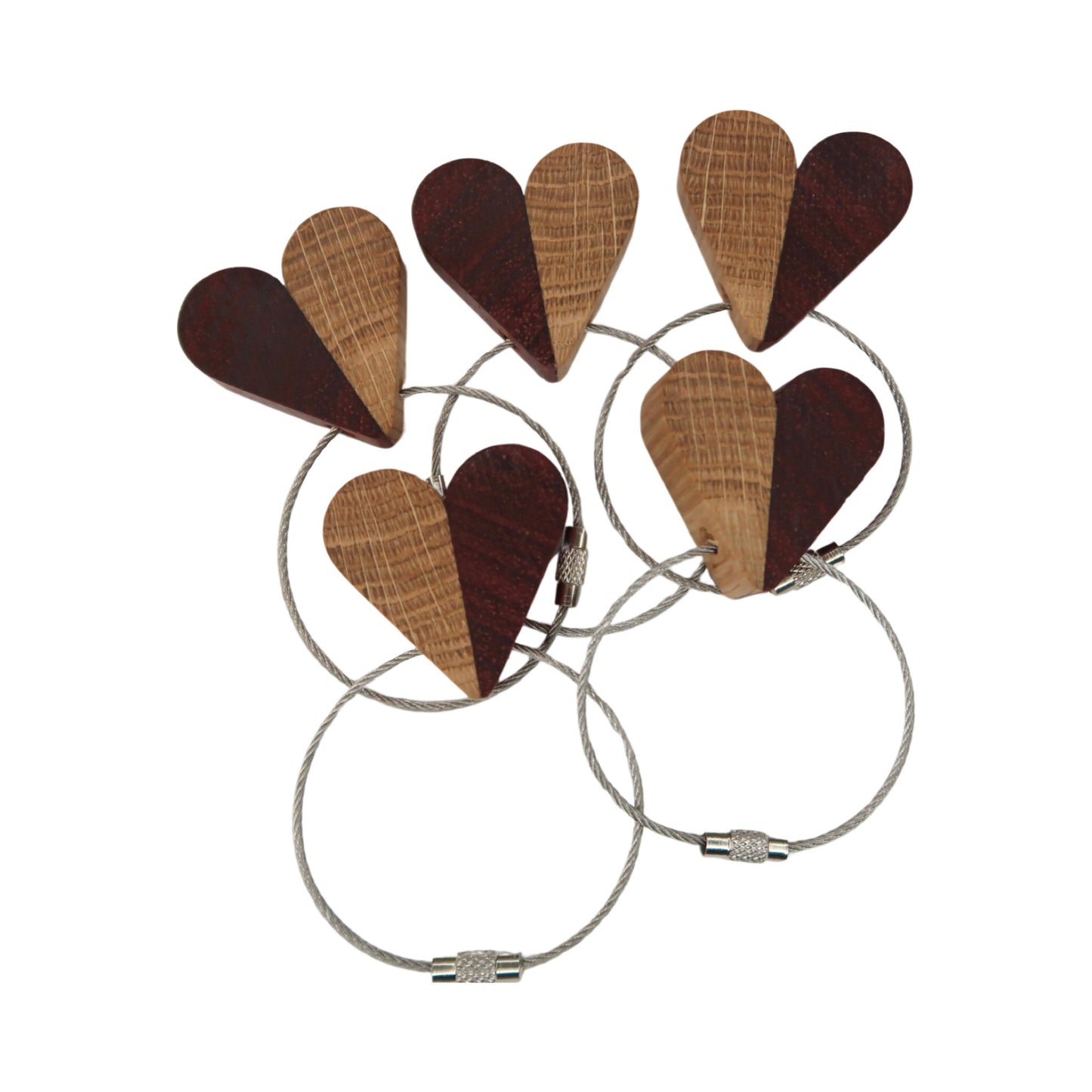 Solid Oak / Sapele Mix Heart Keyring