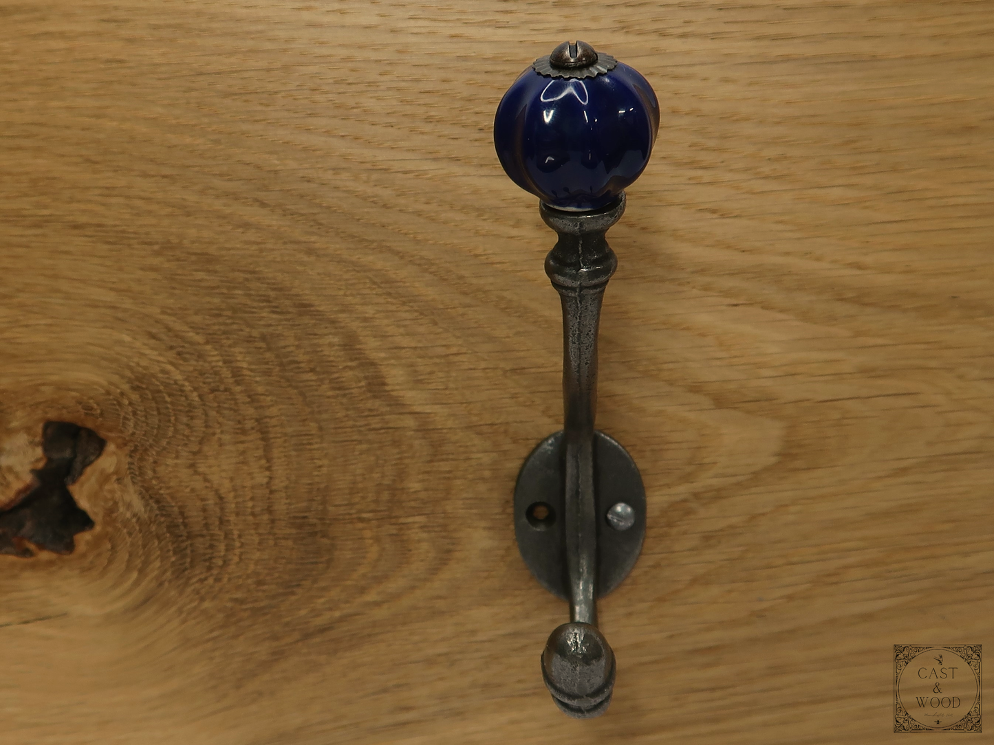 Dark Blue Acorn Double Coat Hook Cast & Wood