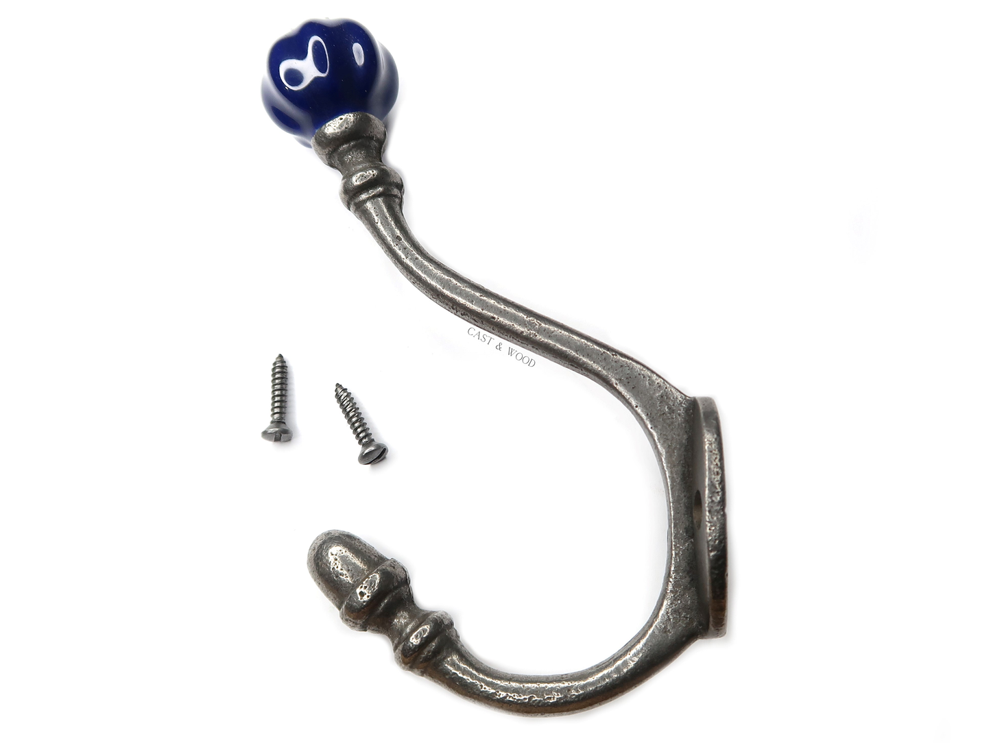 Dark Blue Acorn Double Coat Hook Cast & Wood