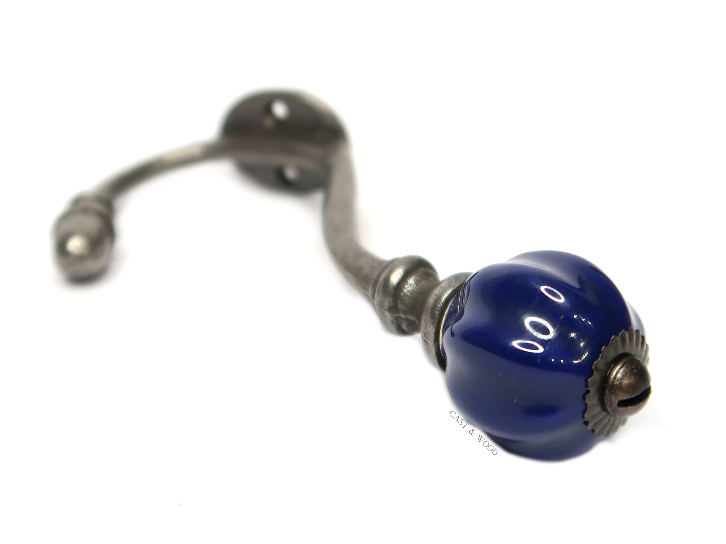 Dark Blue Acorn Double Coat Hook Cast & Wood