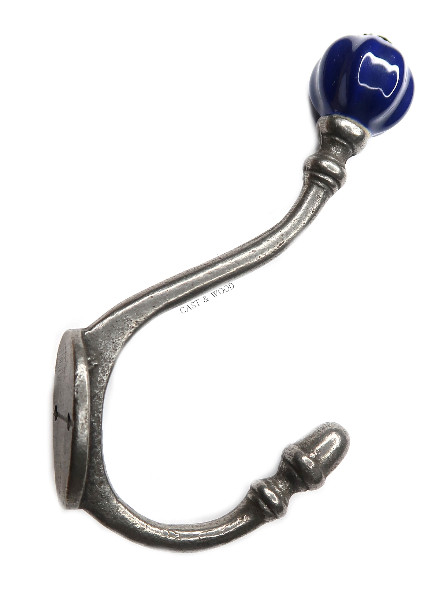 Dark Blue Acorn Double Coat Hook Cast & Wood