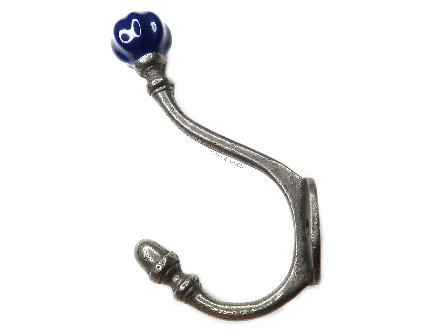 Dark Blue Acorn Double Coat Hook Cast & Wood