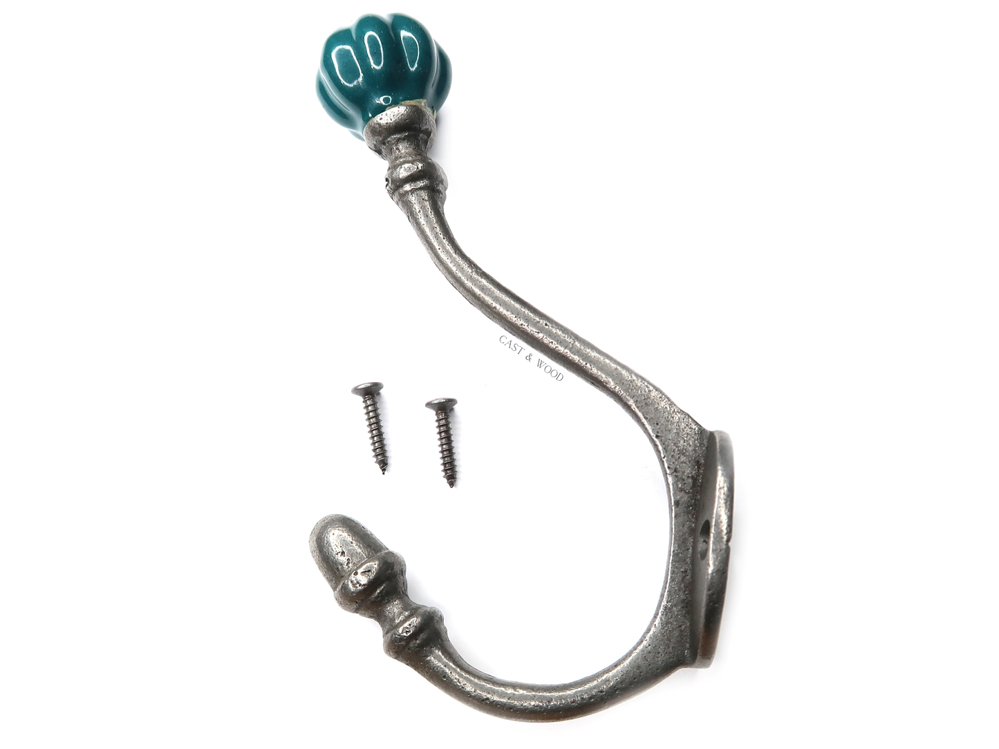 Racing Green Teal Acorn Double Coat Hook Cast & Wood