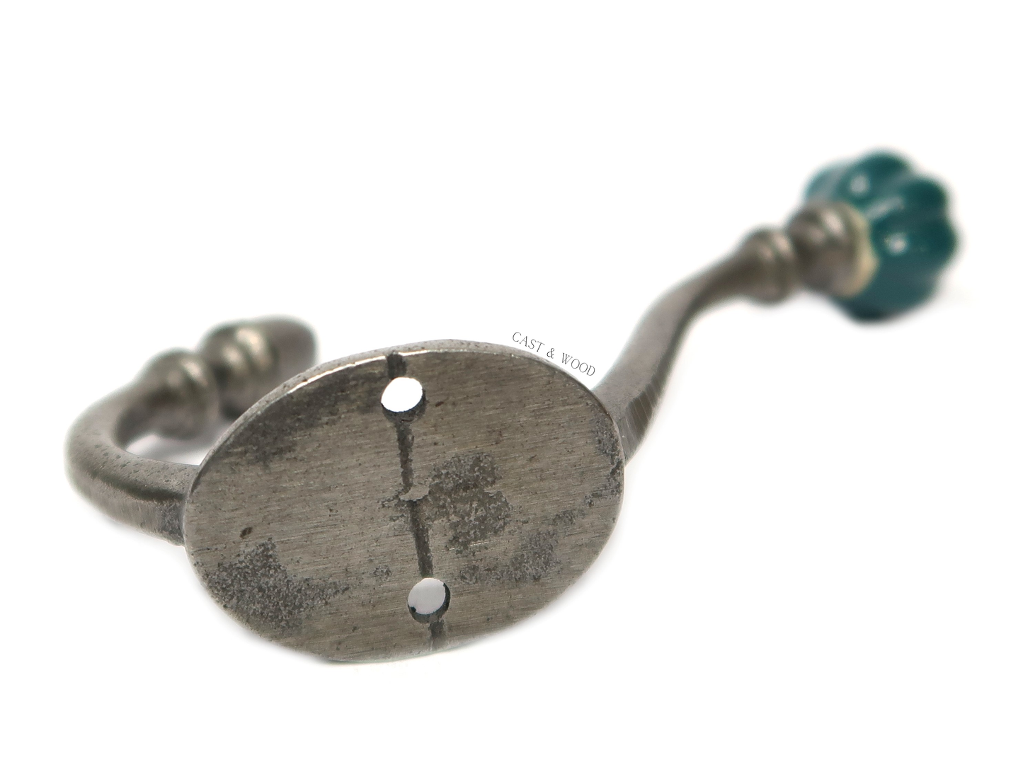 Racing Green Teal Acorn Double Coat Hook Cast & Wood