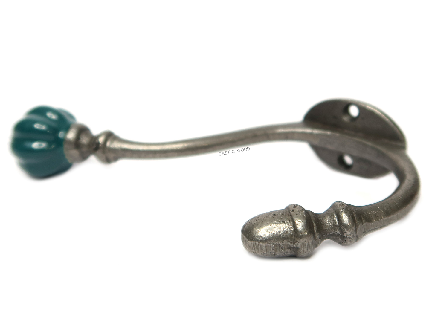 Racing Green Teal Acorn Double Coat Hook Cast & Wood
