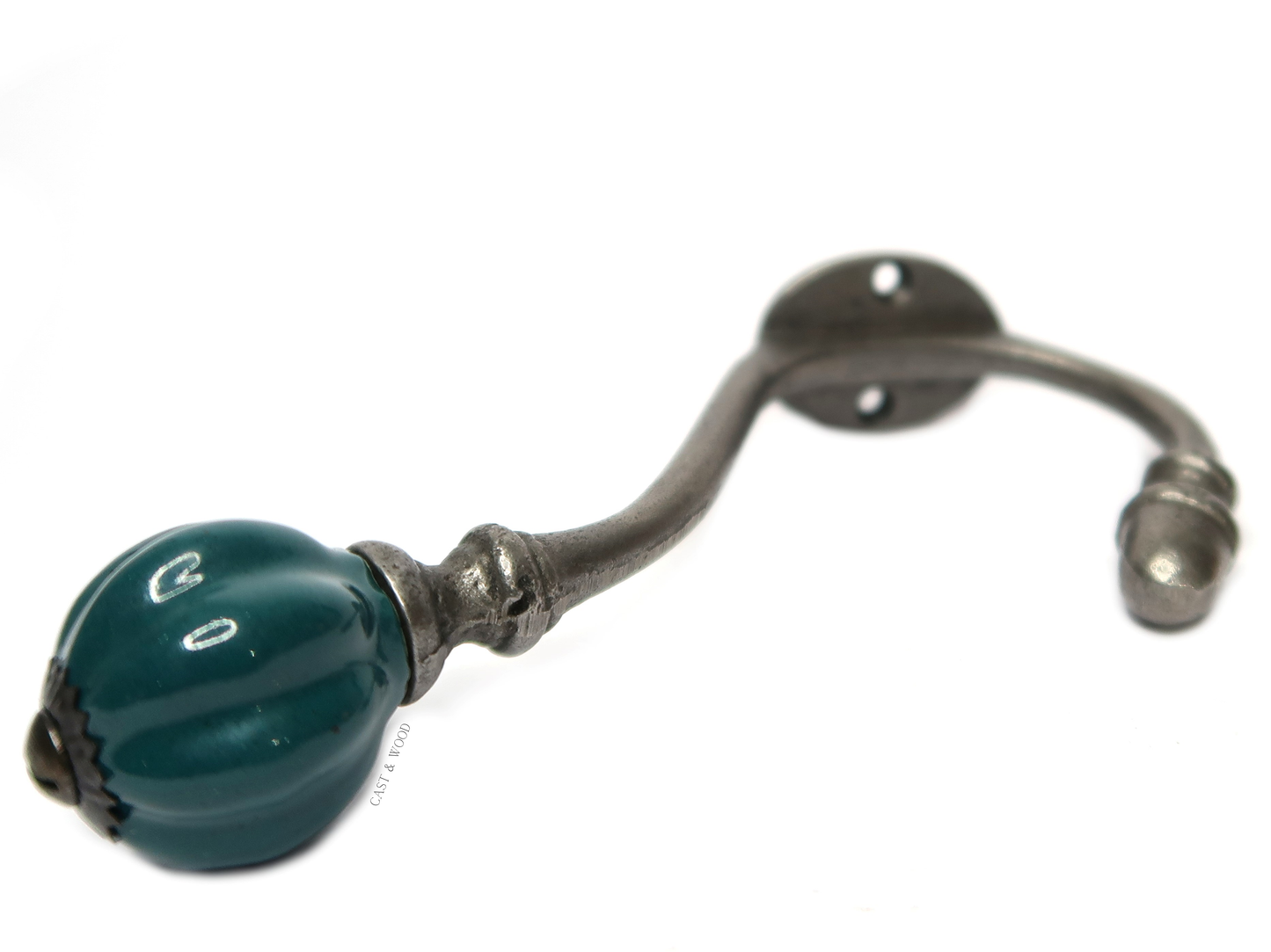 Racing Green Teal Acorn Double Coat Hook Cast & Wood