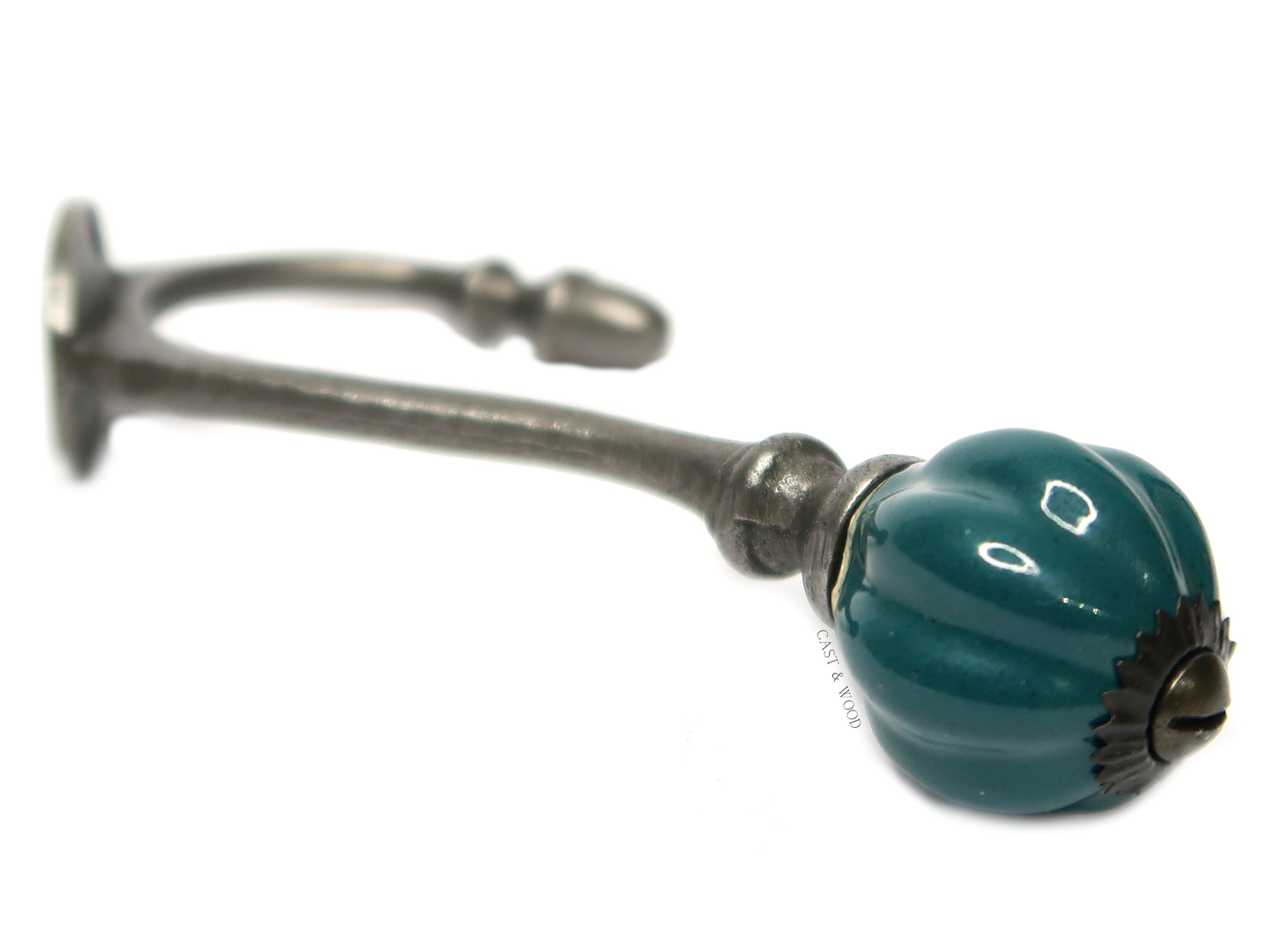 Racing Green Teal Acorn Double Coat Hook Cast & Wood