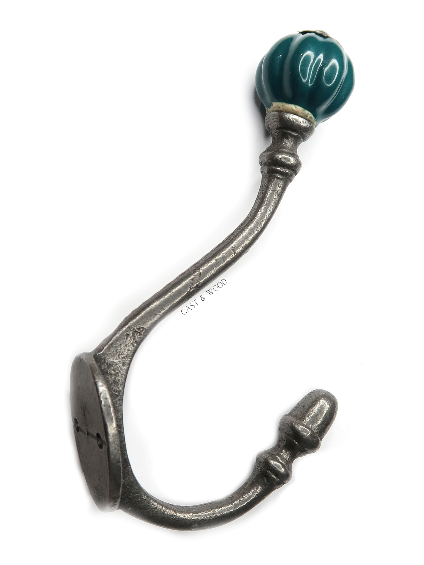 Racing Green Teal Acorn Double Coat Hook Cast & Wood