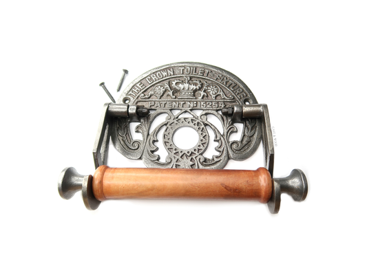 The Crown Toilet Roll Holder - Cast Iron - Dark Wood