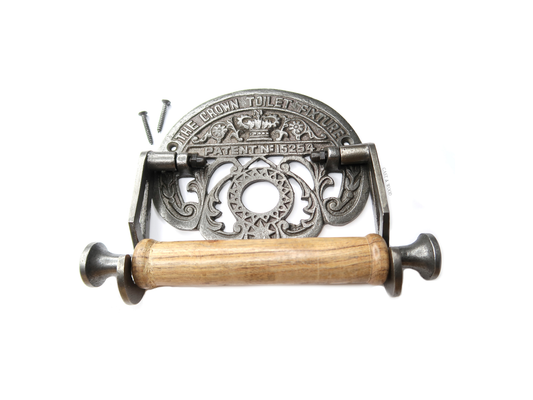 The Crown Toilet Roll Holder - Cast Iron - Light Wood