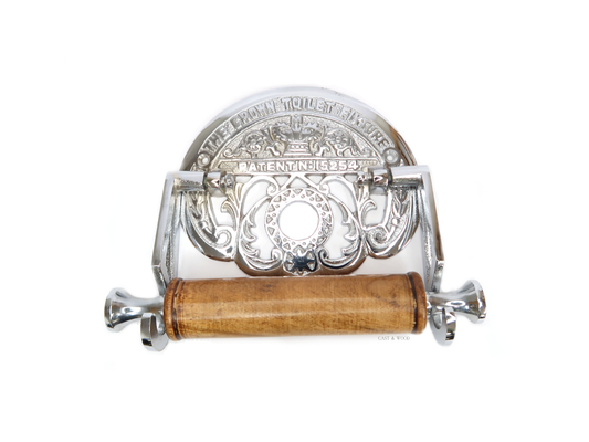 The Crown Toilet Roll Holder - Chrome - Light Wood