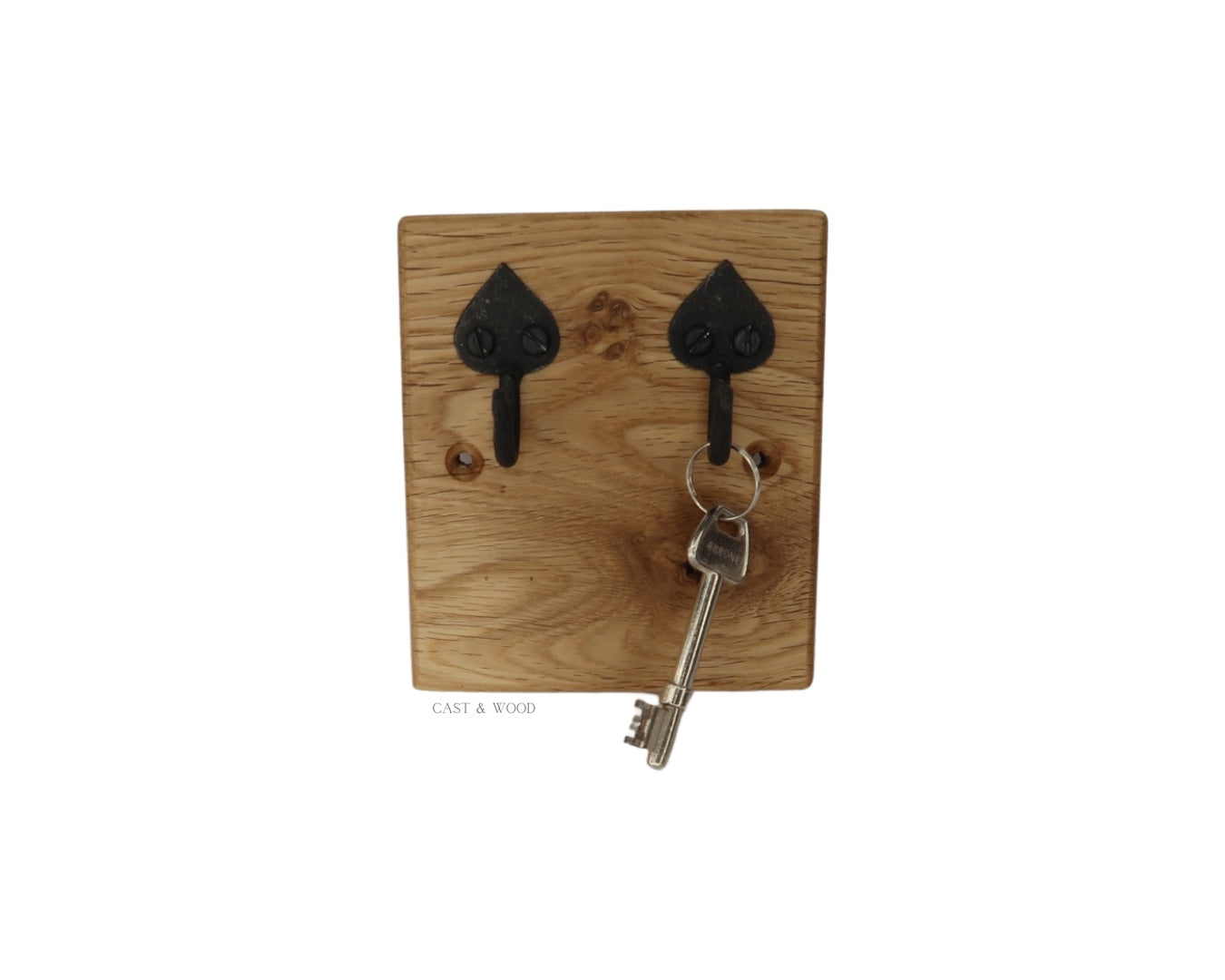 2 Hook Key Holder, Solid Oak Wall Mounted