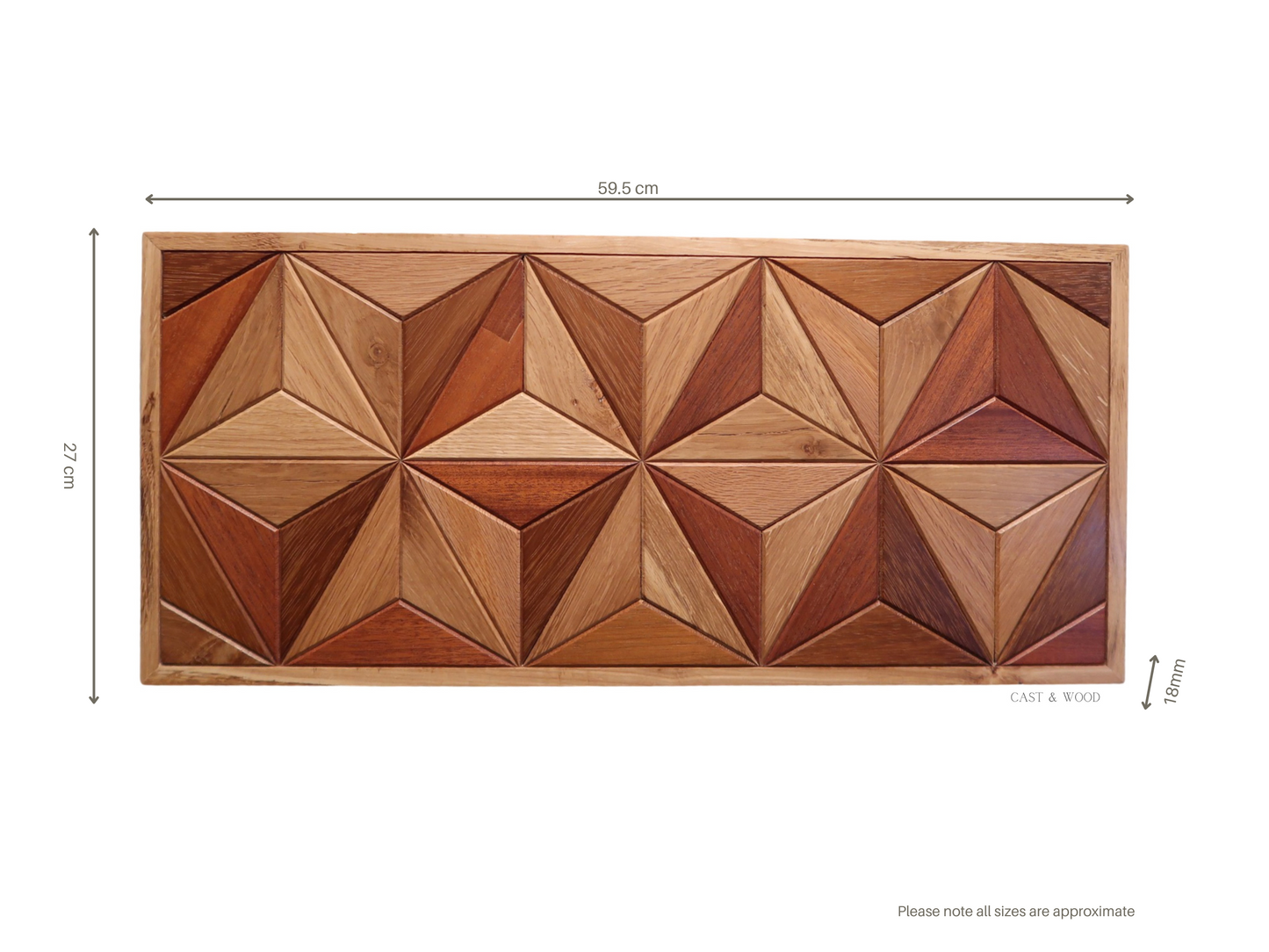 Handmade Large Hardwood Wall Art - 59.5cm x 27cm