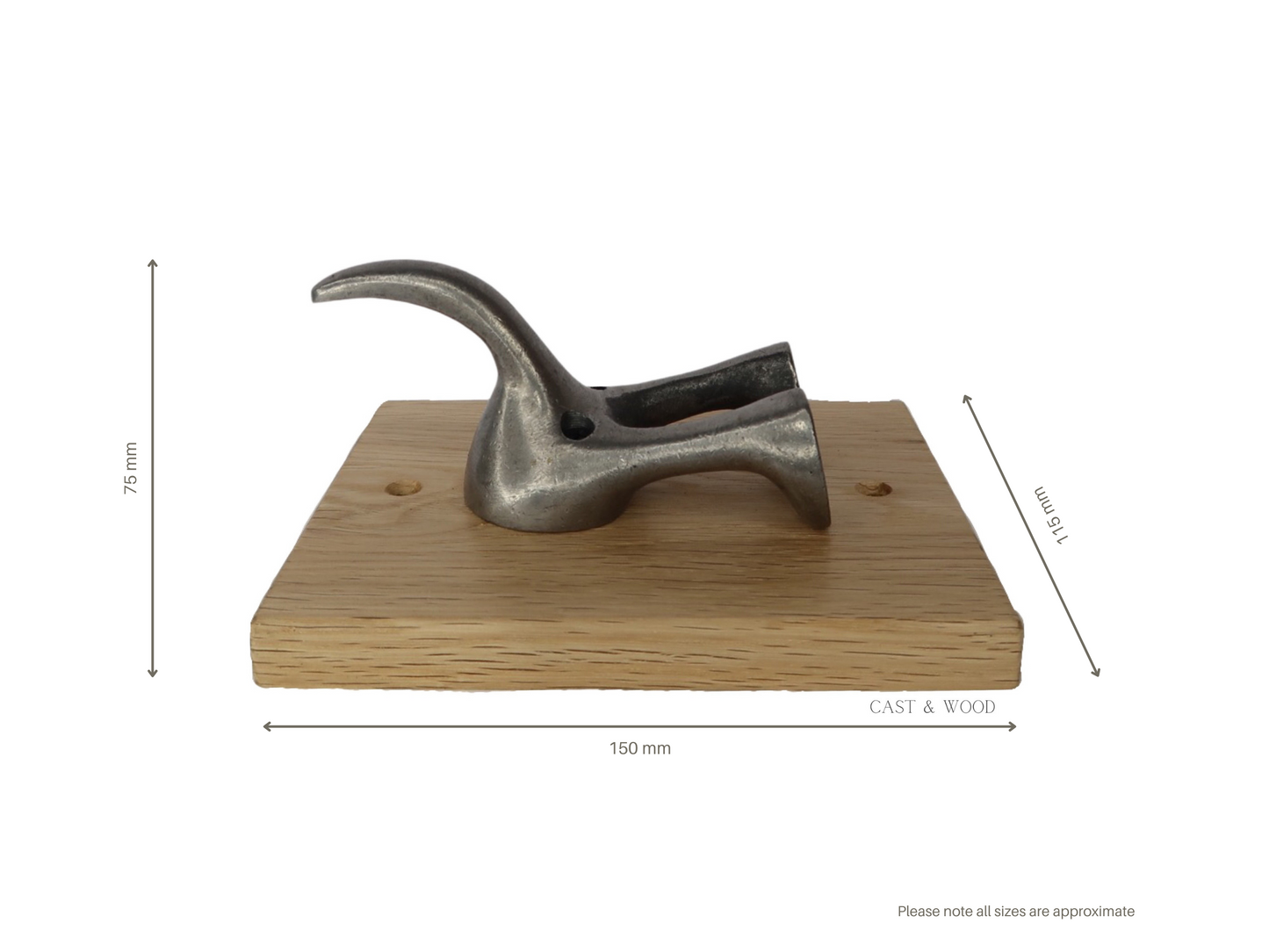 Solid Oak Mounted Dog Tail Hook - Single