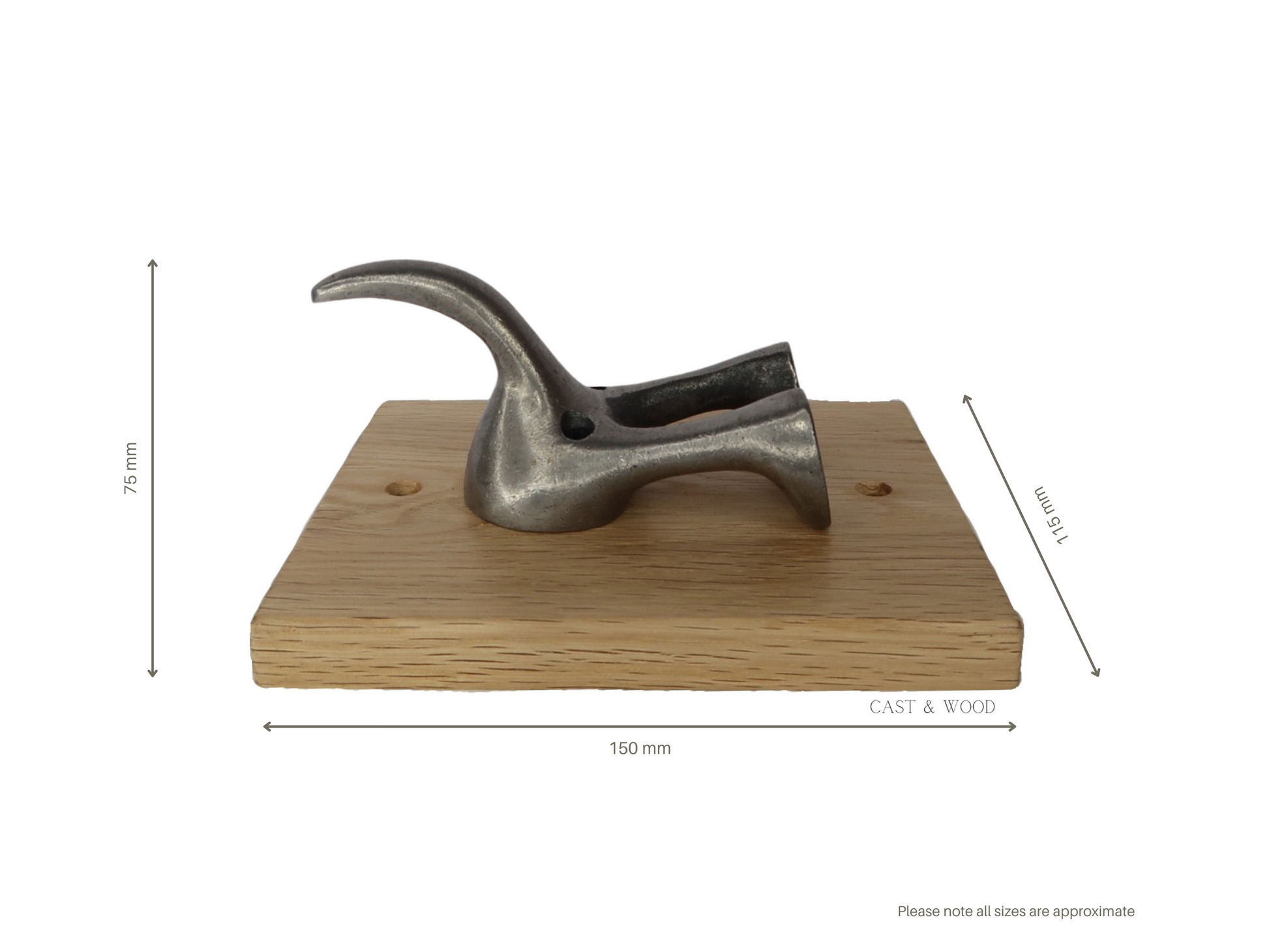 Solid Oak Mounted Dog Tail Hook - Single