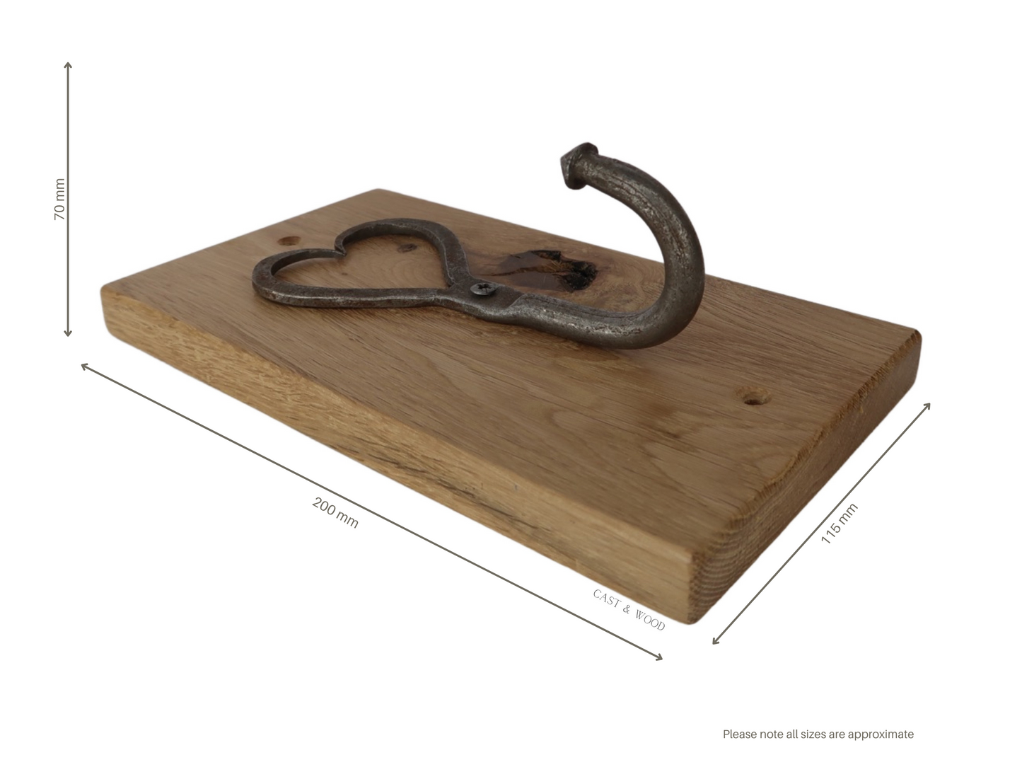 Solid Oak Mounted Heart Hook