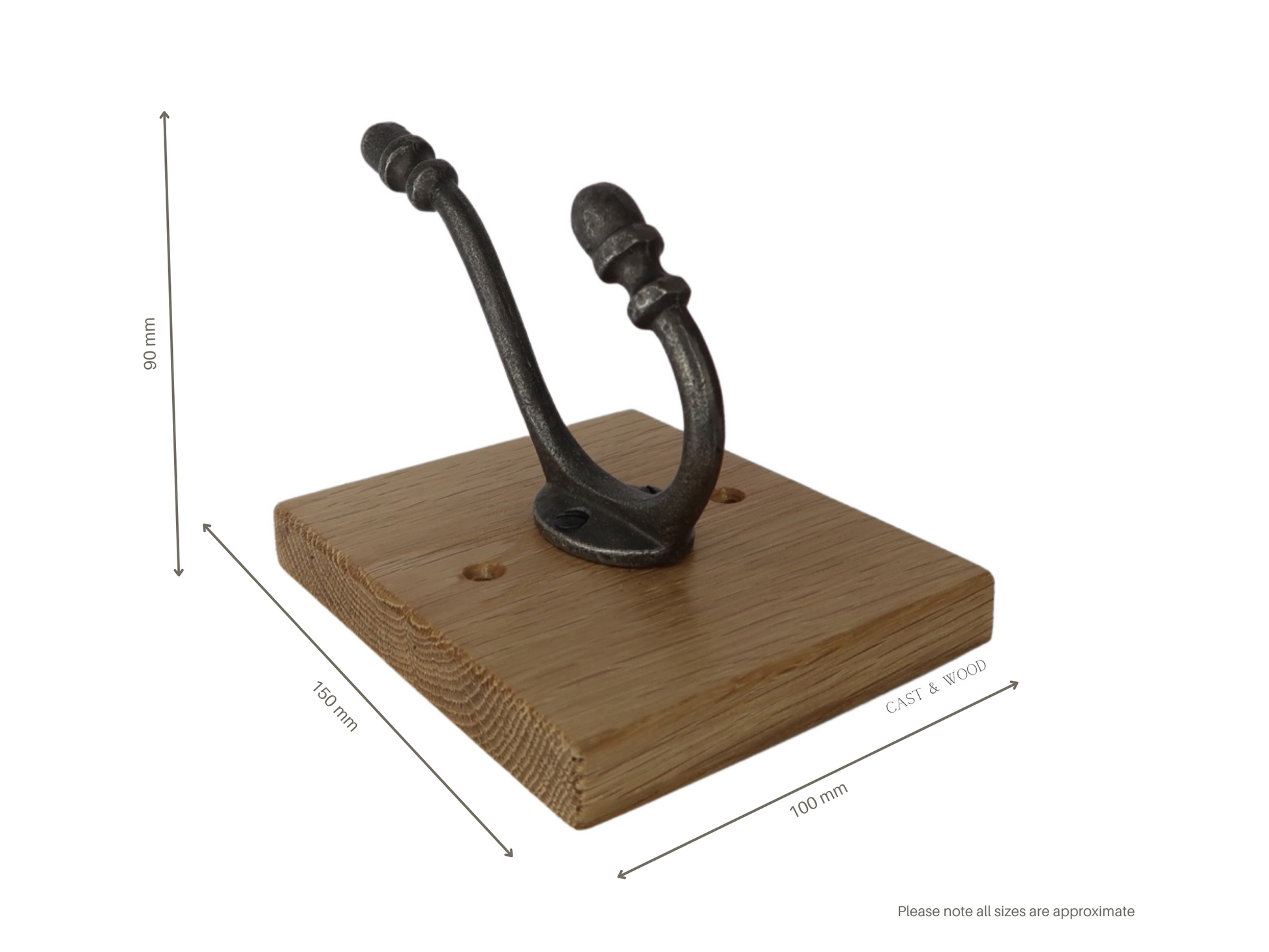 Solid Oak Mounted Acorn Hook