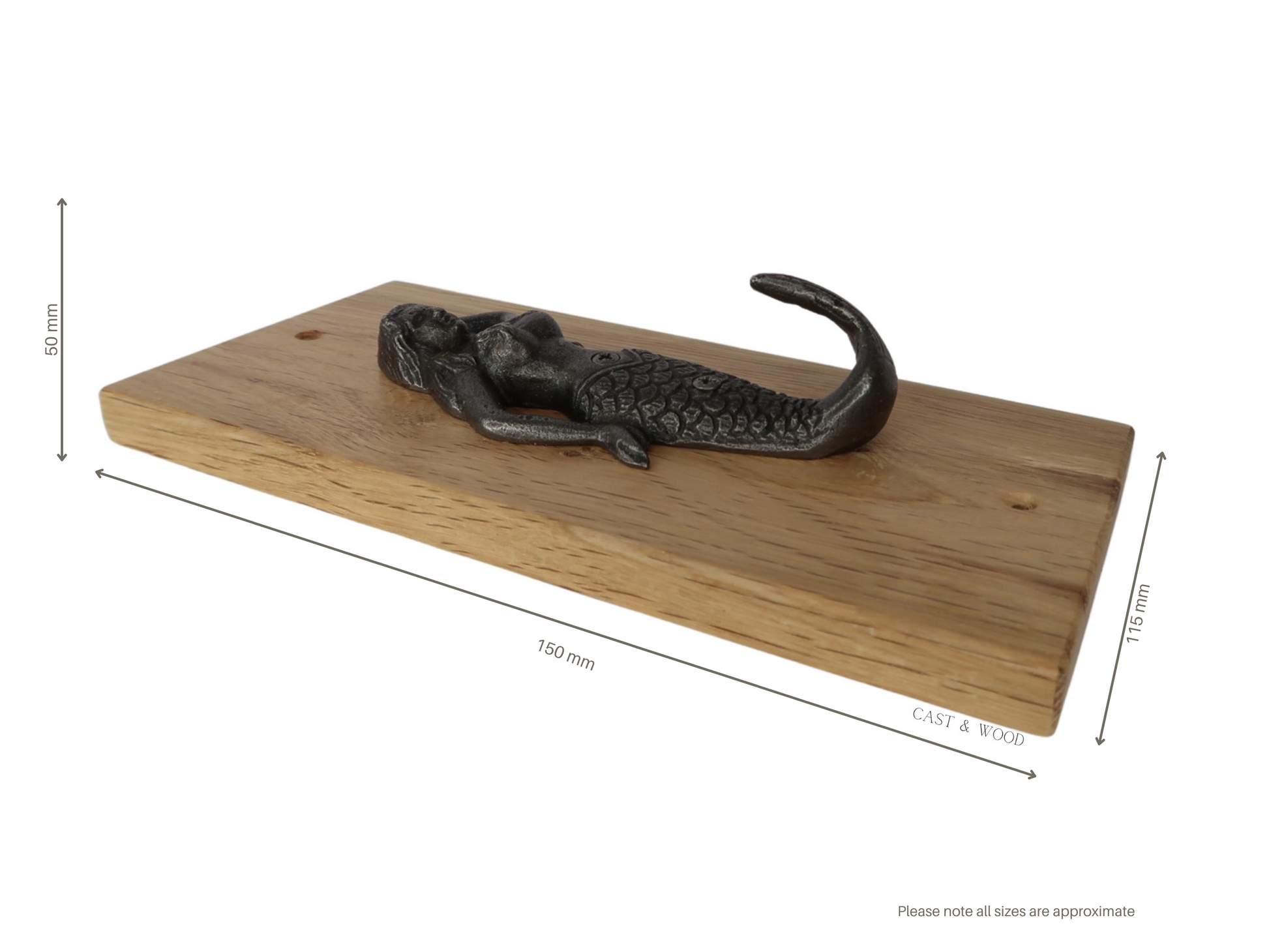 Solid Oak Mounted Mermaid Hook
