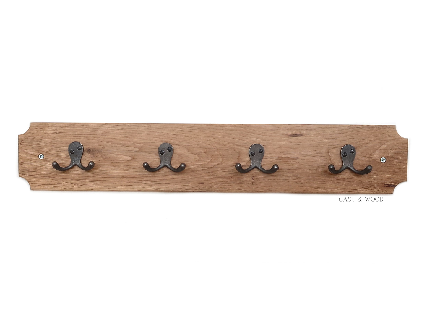 Solid Oak Coat Rack with 4no x Basic Hooks Cast & Wood