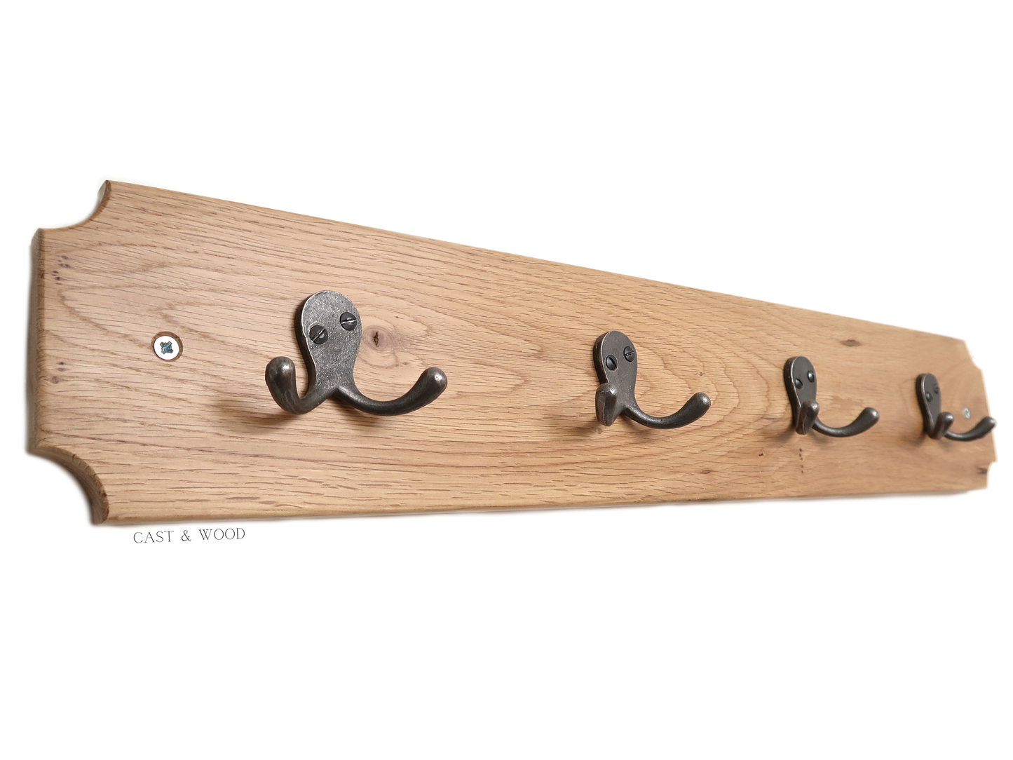 Solid Oak Coat Rack with 4no x Basic Hooks Cast & Wood