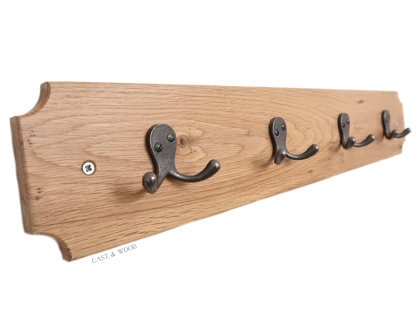 Solid Oak Coat Rack with 4no x Basic Hooks Cast & Wood
