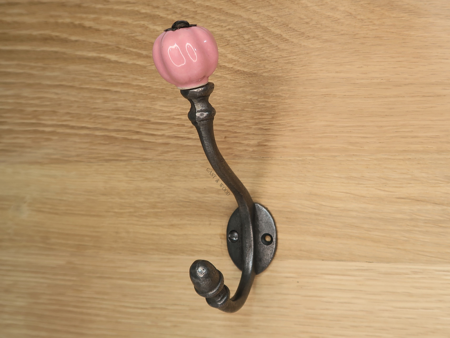 In Use Pink Acorn Double Coat Hook