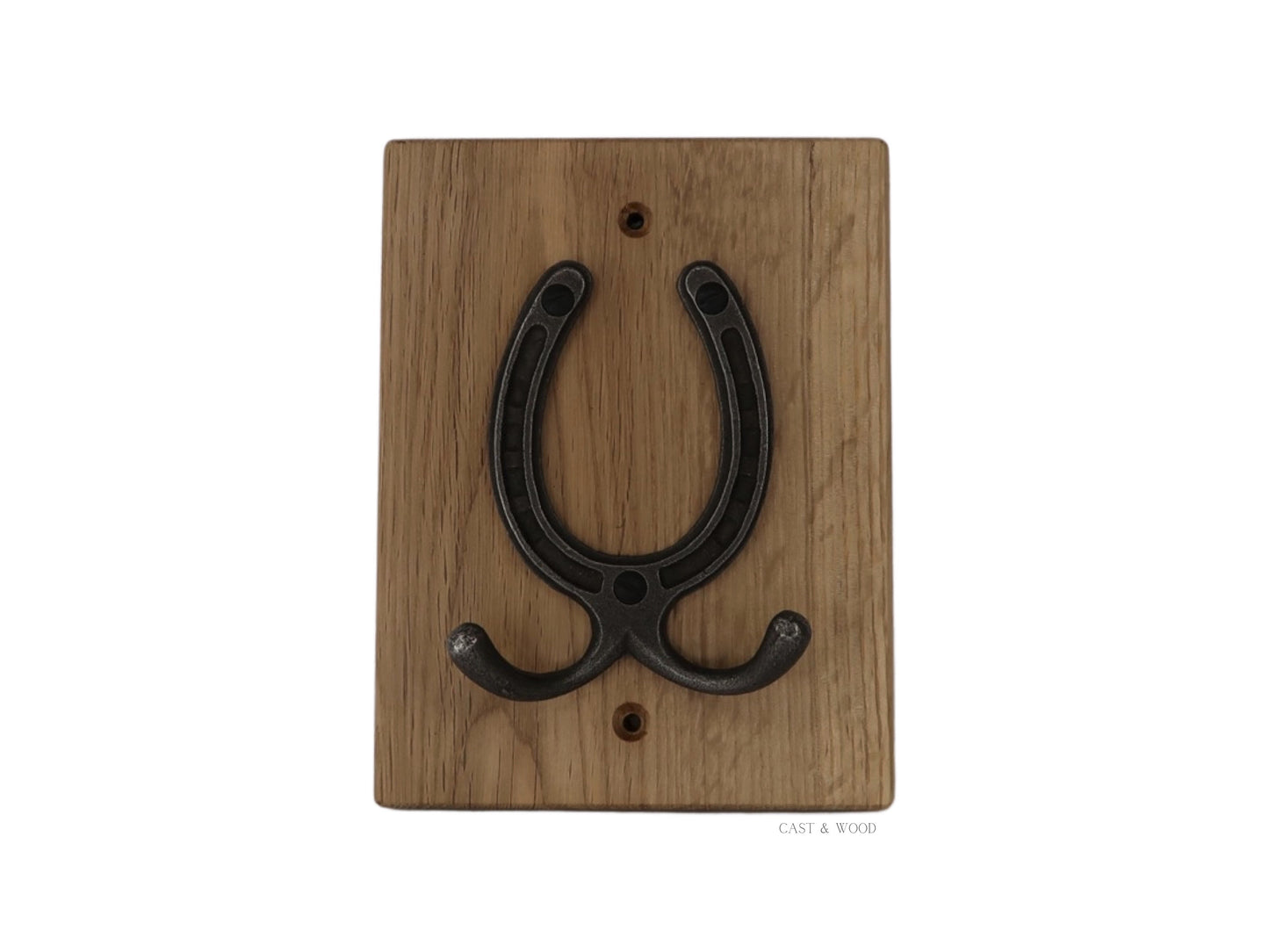 Solid Oak Mounted Horseshoe Hook - Vertical