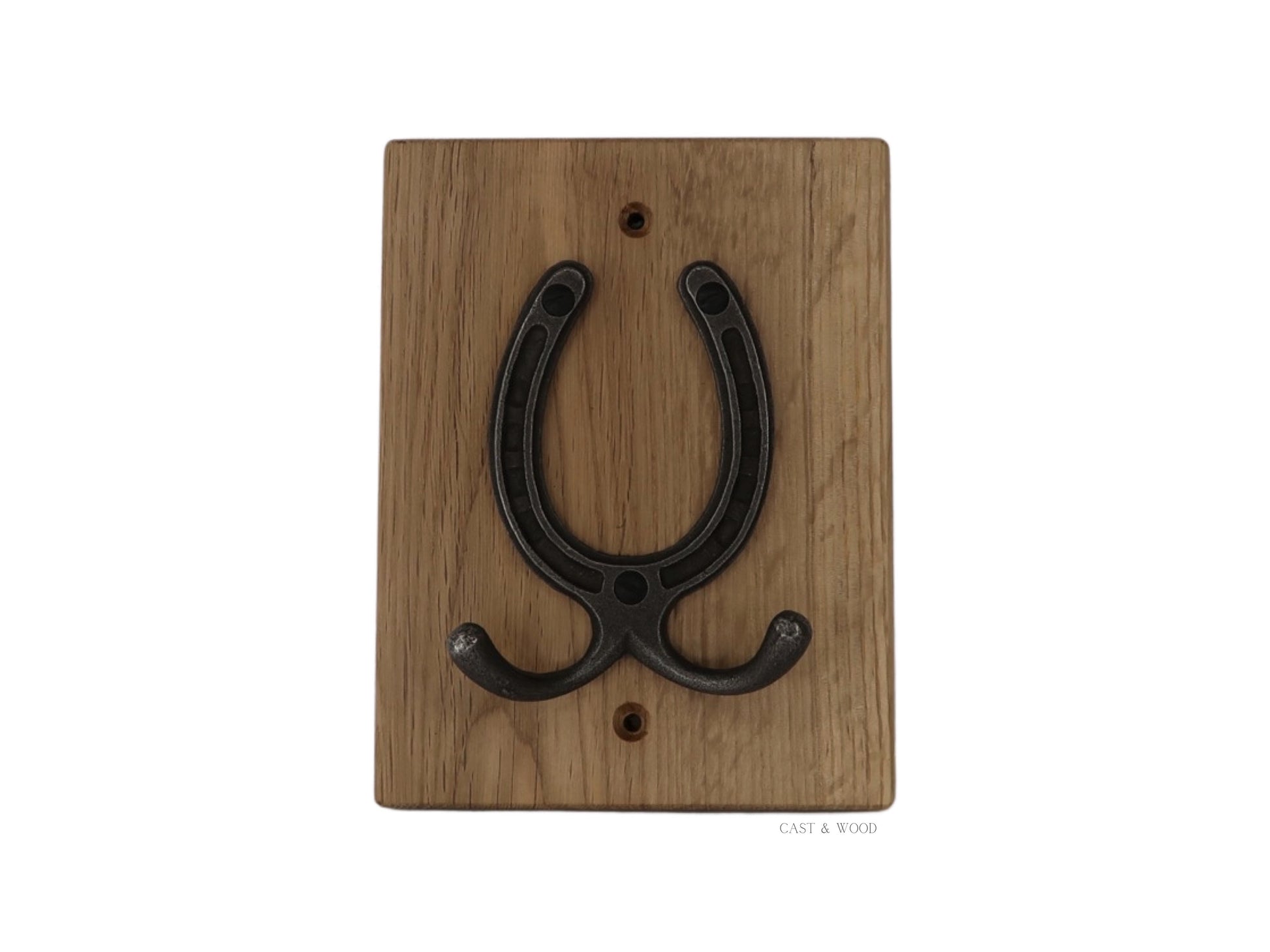 Solid Oak Mounted Horseshoe Hook - Vertical