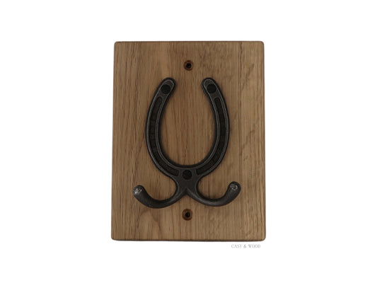 Solid Oak Mounted Horseshoe Hook - Vertical