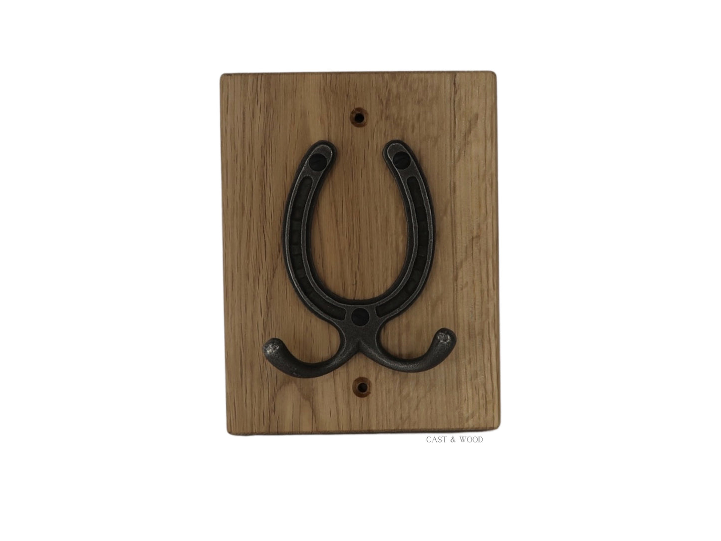 Solid Oak Mounted Horseshoe Hook - Vertical