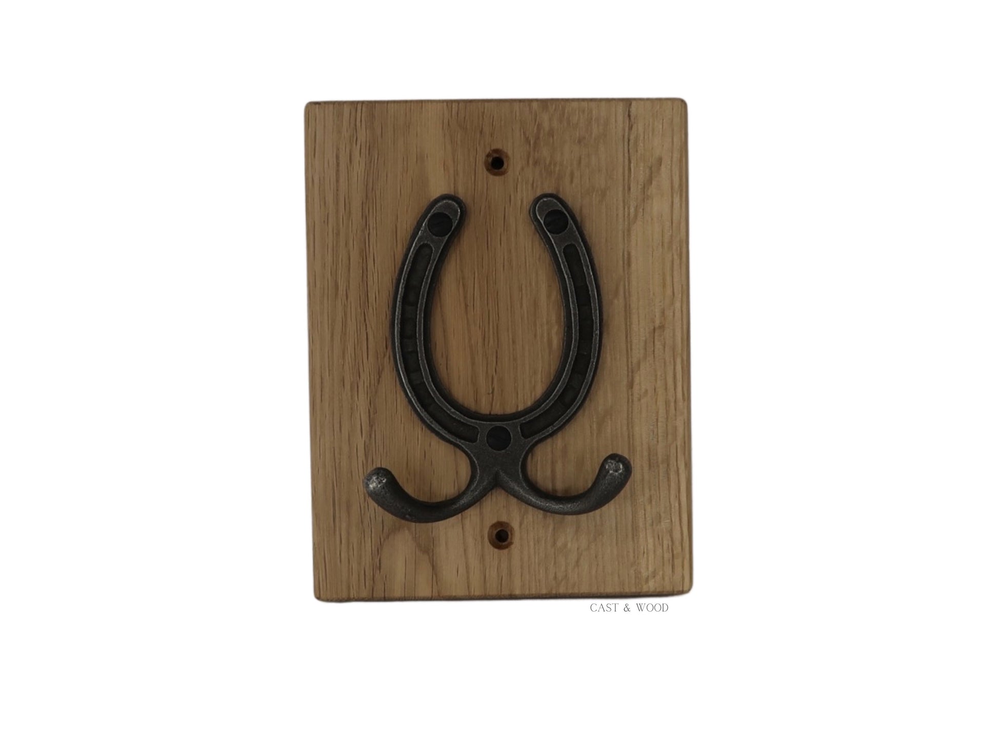 Solid Oak Mounted Horseshoe Hook - Vertical