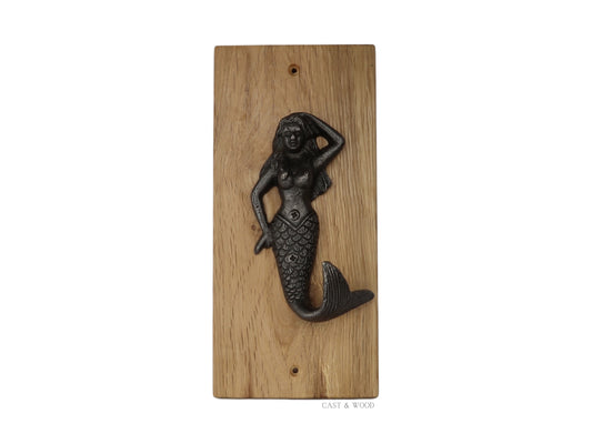 Solid Oak Mounted Mermaid Hook