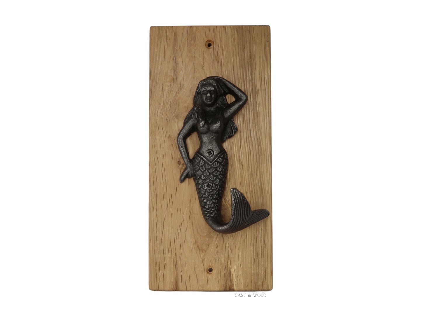 Solid Oak Mounted Mermaid Hook