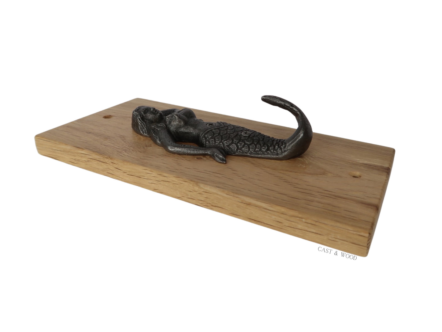 Solid Oak Mounted Mermaid Hook
