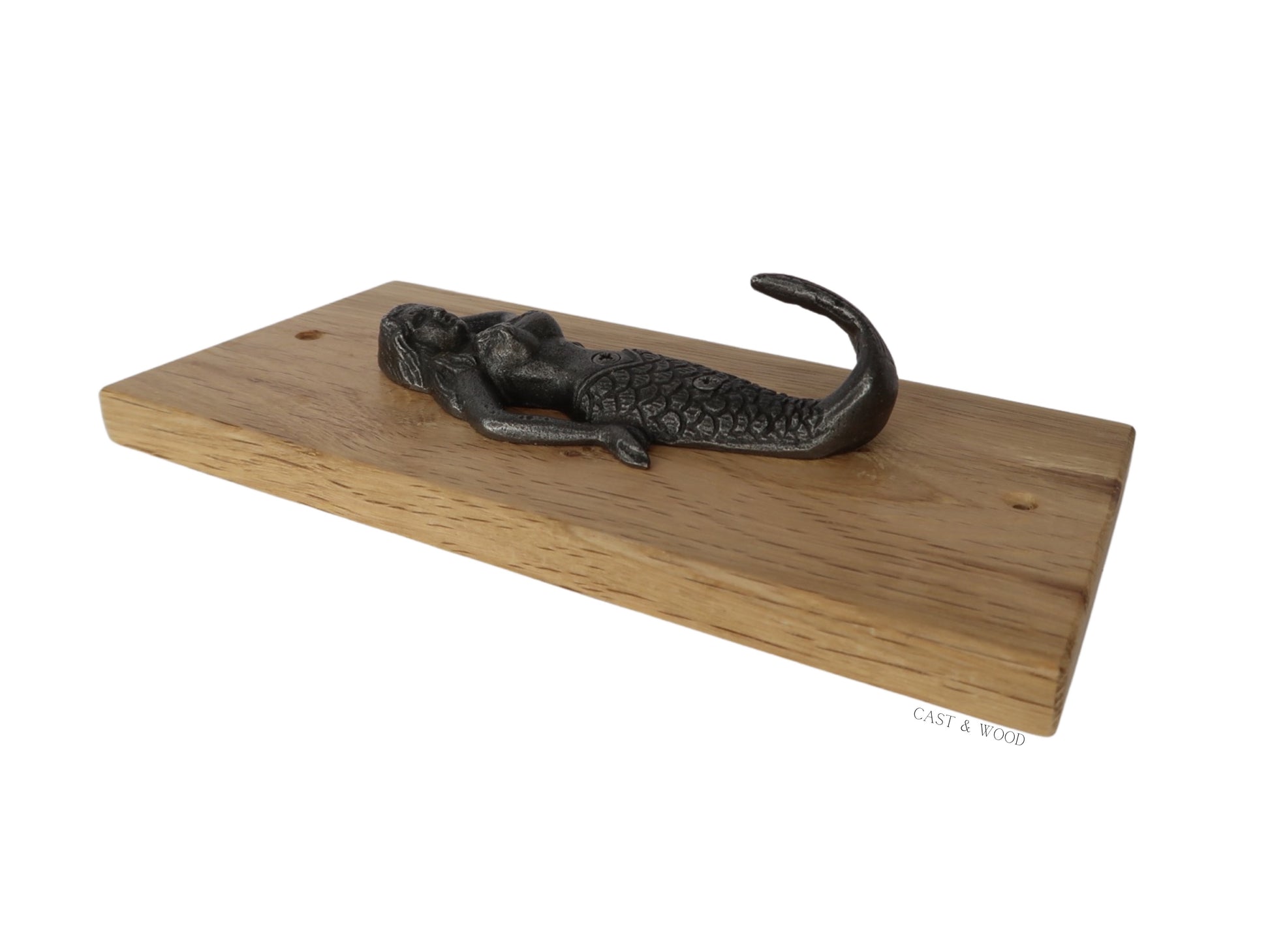 Solid Oak Mounted Mermaid Hook