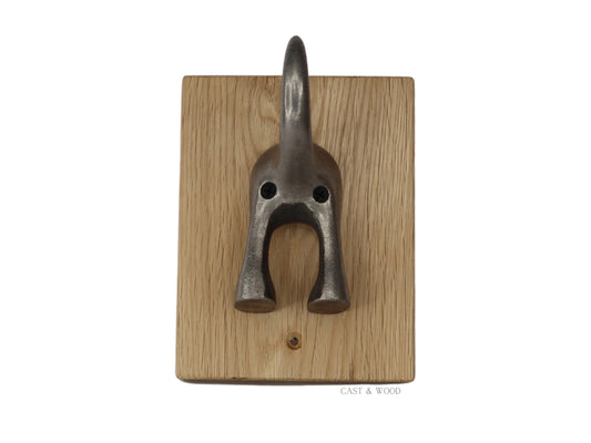 Solid Oak Mounted Dog Tail Hook - Single