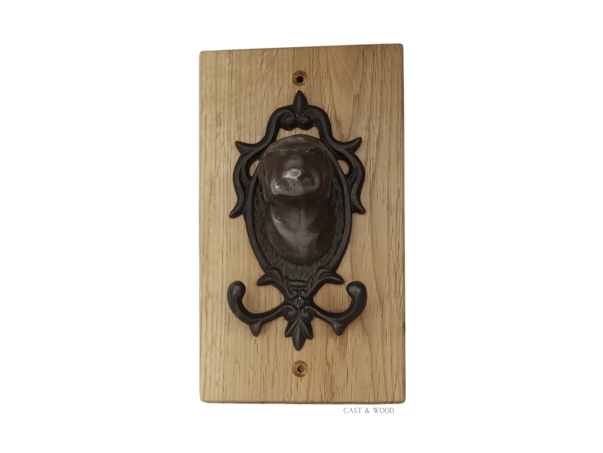 Solid Oak Mounted Bull Dog Hook