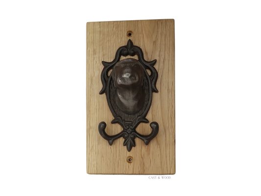 Solid Oak Mounted Bull Dog Hook