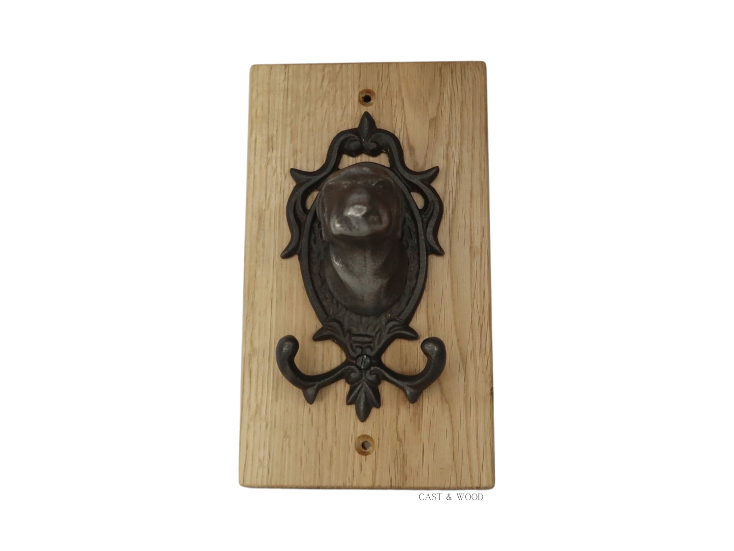 Solid Oak Mounted Bull Dog Hook
