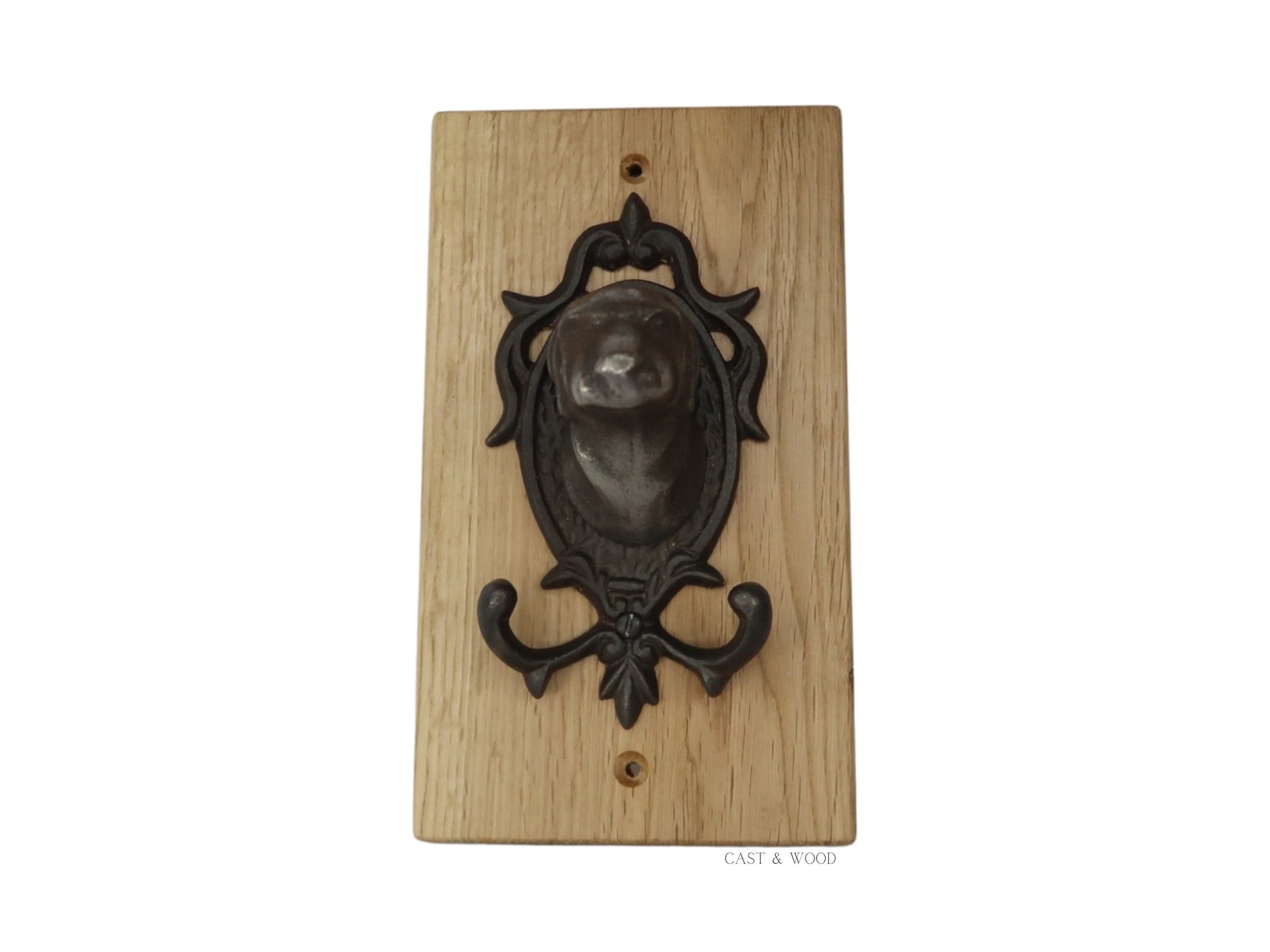 Solid Oak Mounted Bull Dog Hook