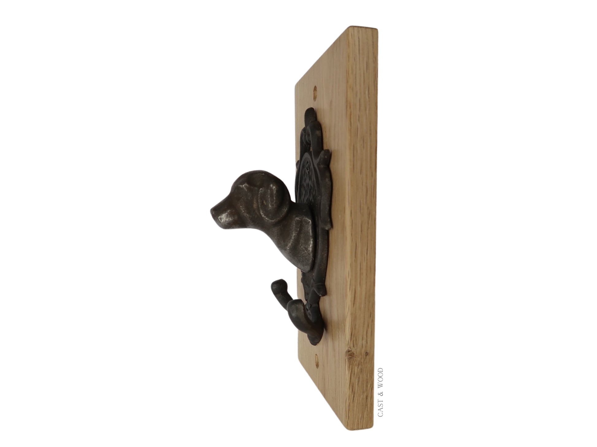 Solid Oak Mounted Bull Dog Hook