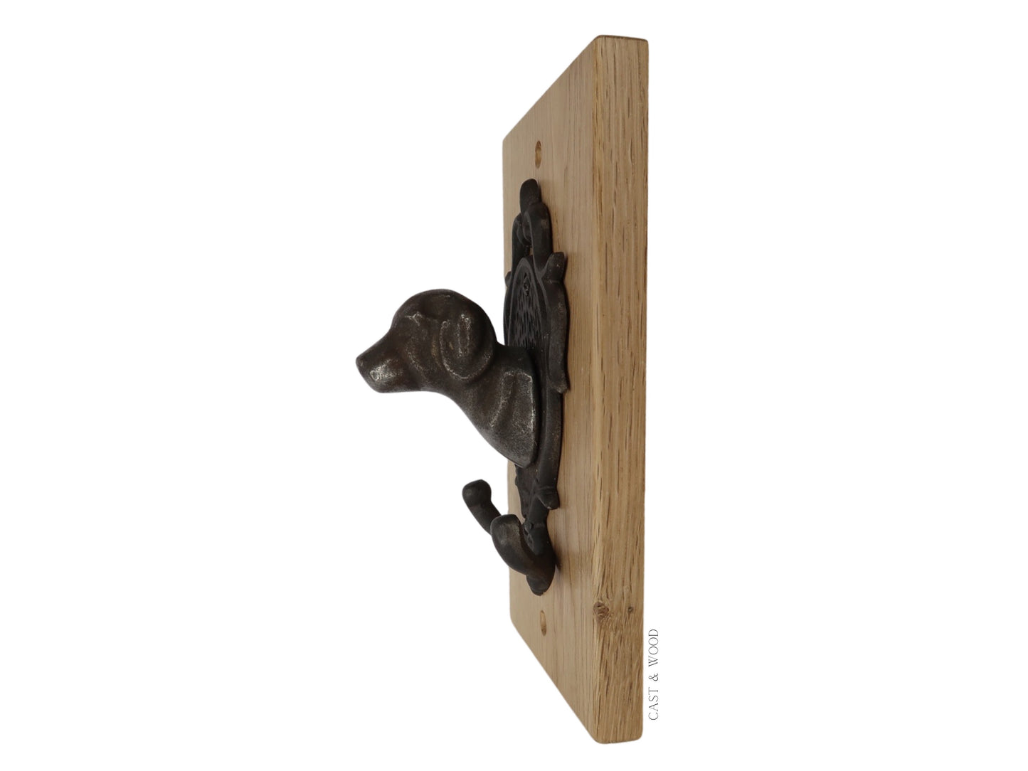 Solid Oak Mounted Bull Dog Hook