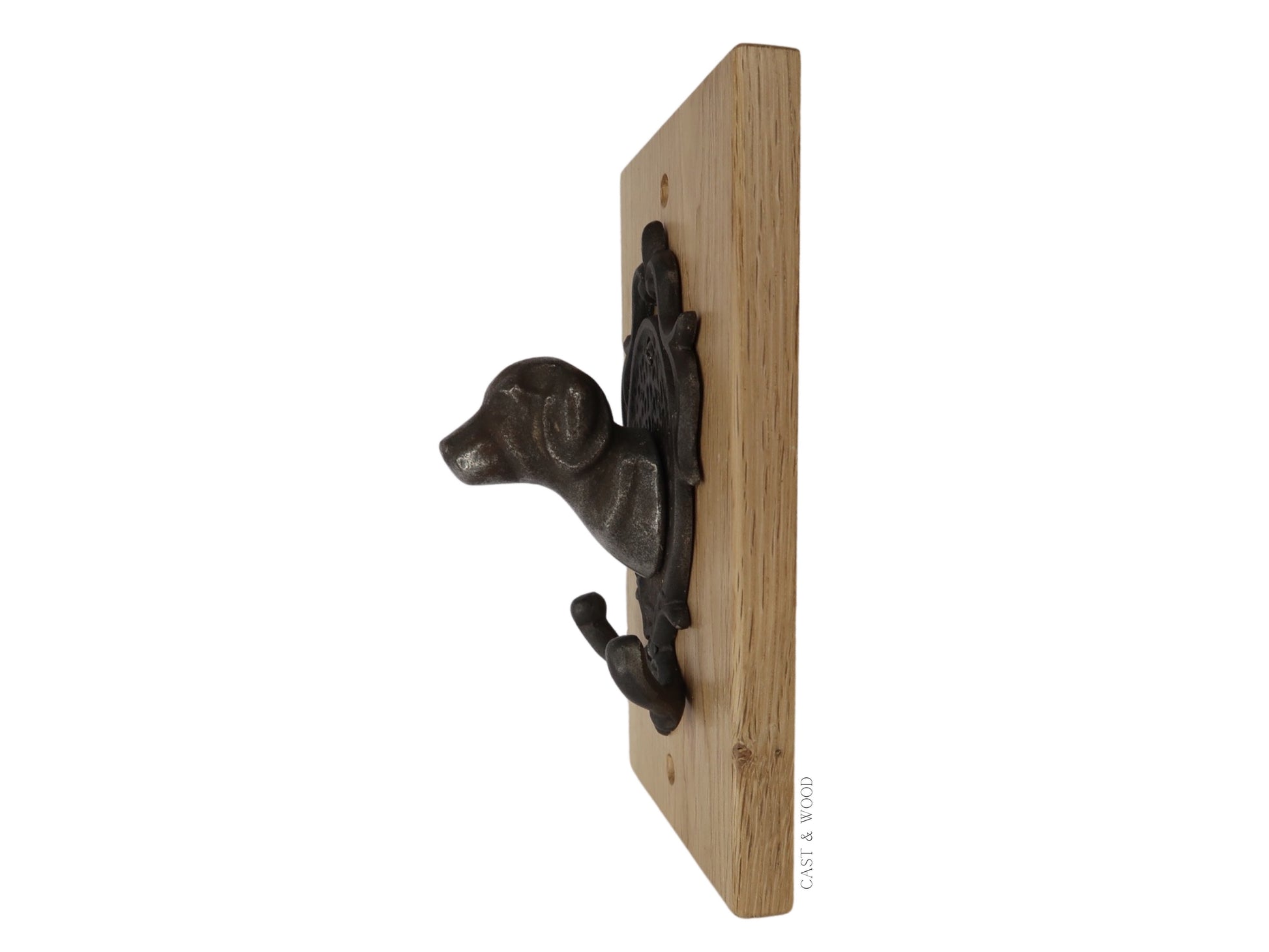 Solid Oak Mounted Bull Dog Hook