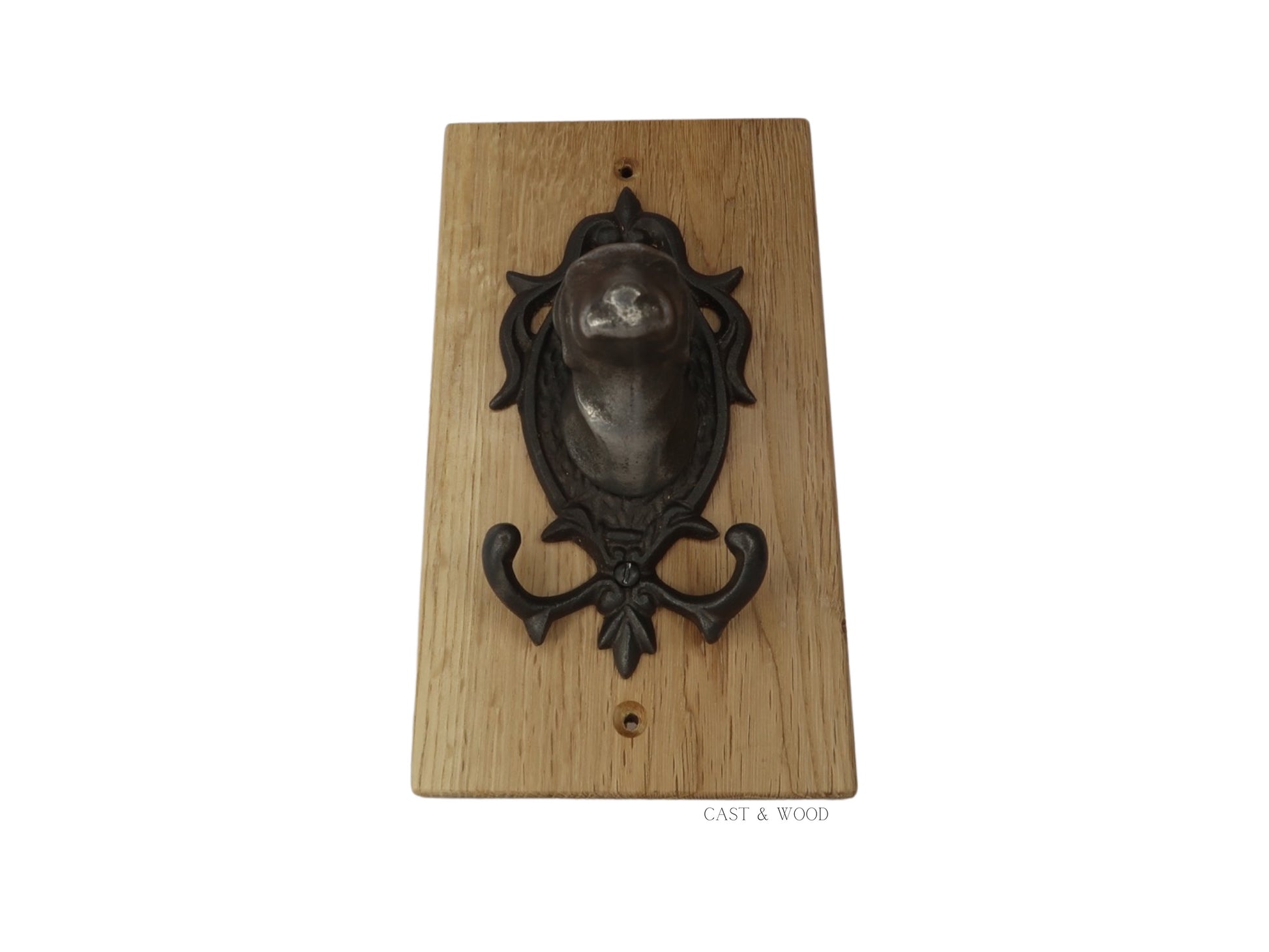 Solid Oak Mounted Bull Dog Hook