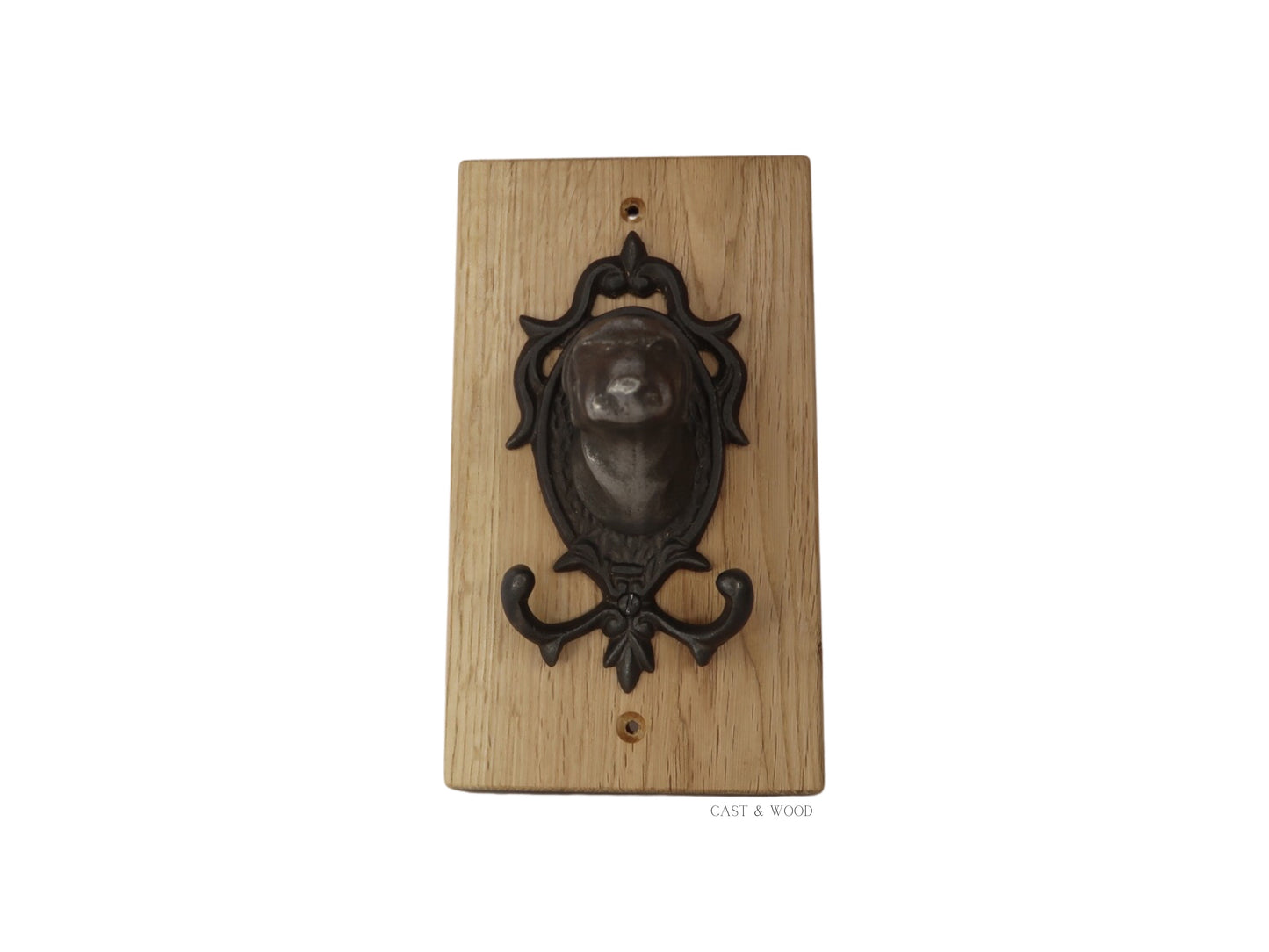Solid Oak Mounted Bull Dog Hook