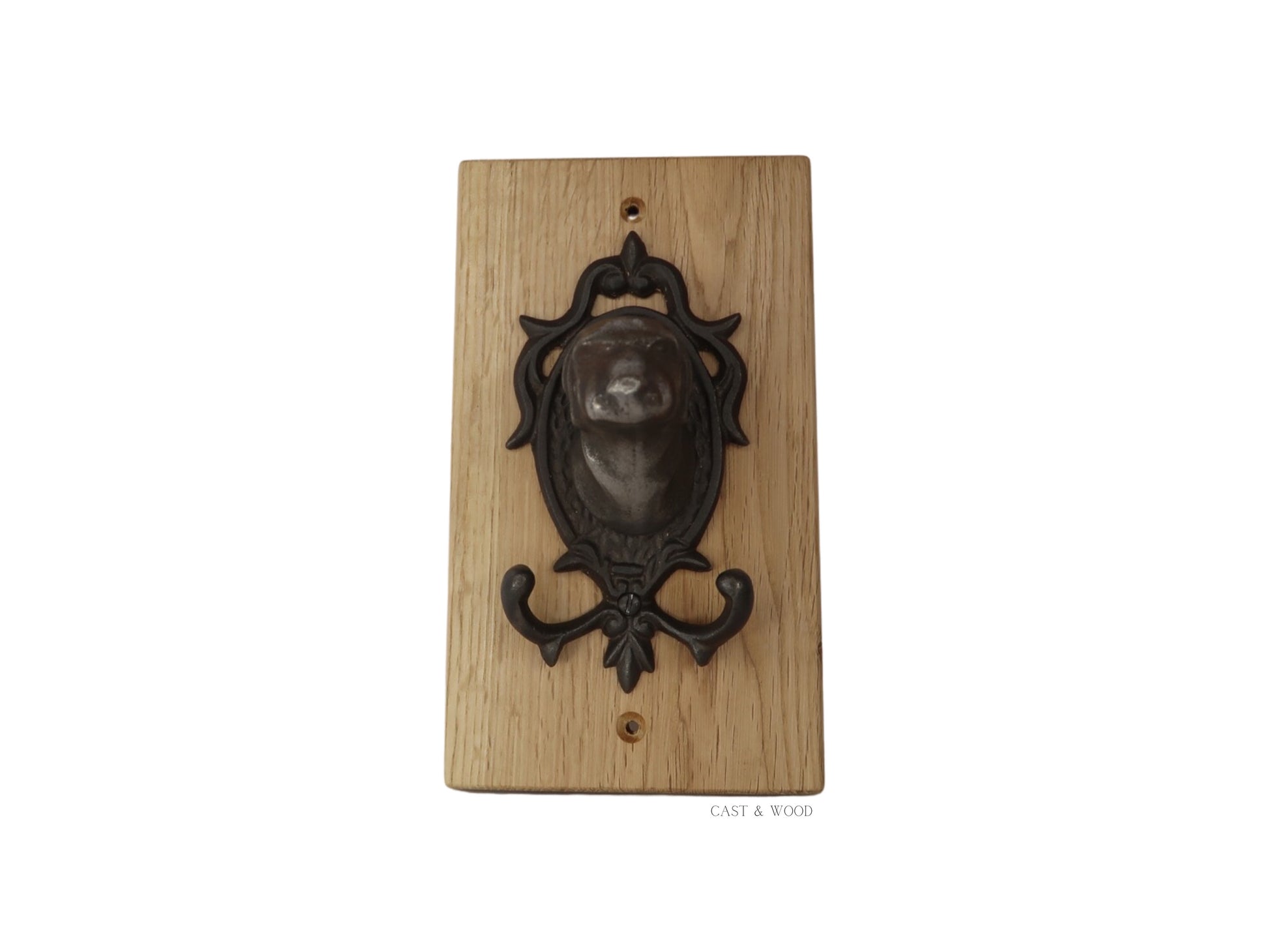 Solid Oak Mounted Bull Dog Hook